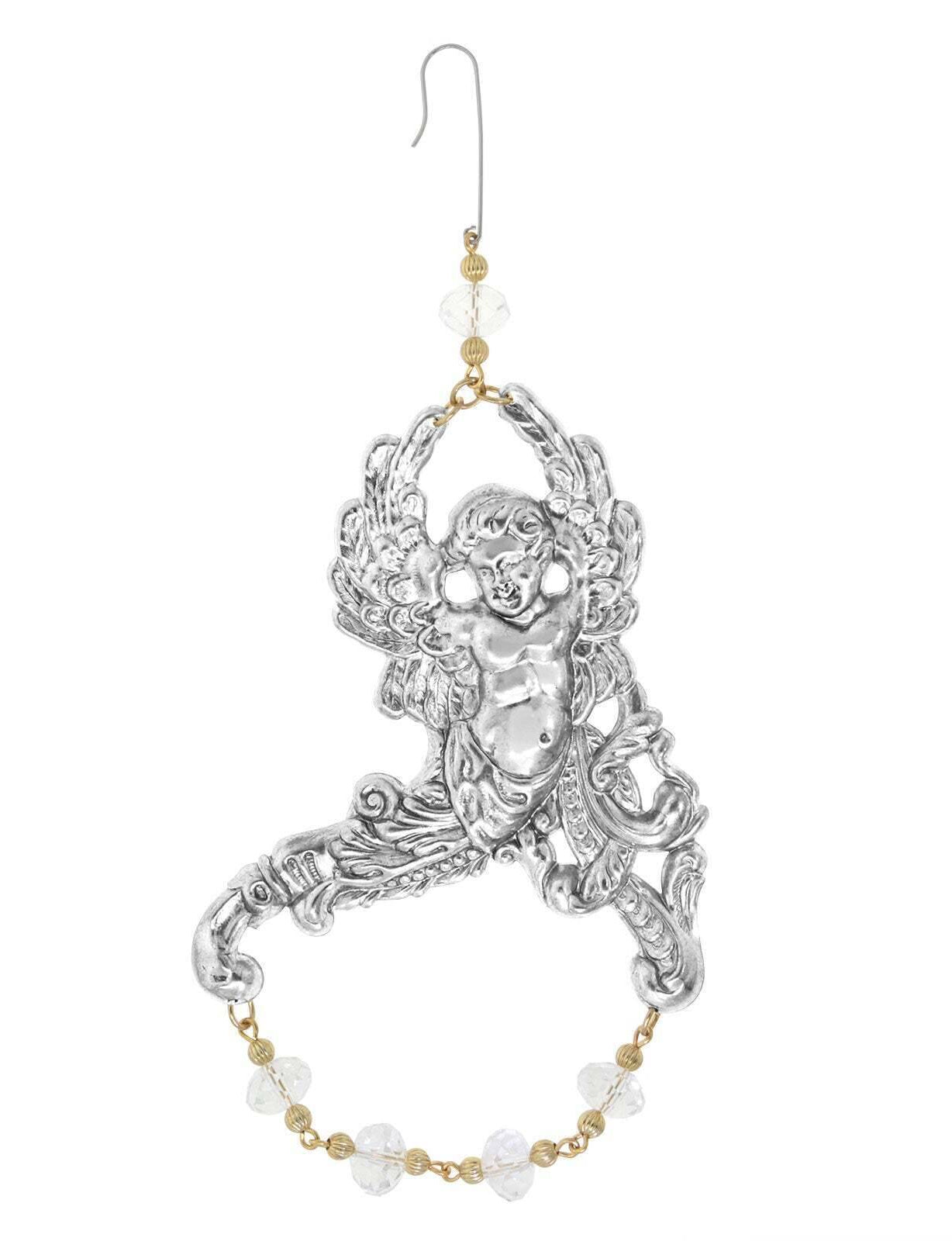 1928 Jewelry Winged Cherub Angel With Crystal Beads Hanging Christmas Tree Ornament