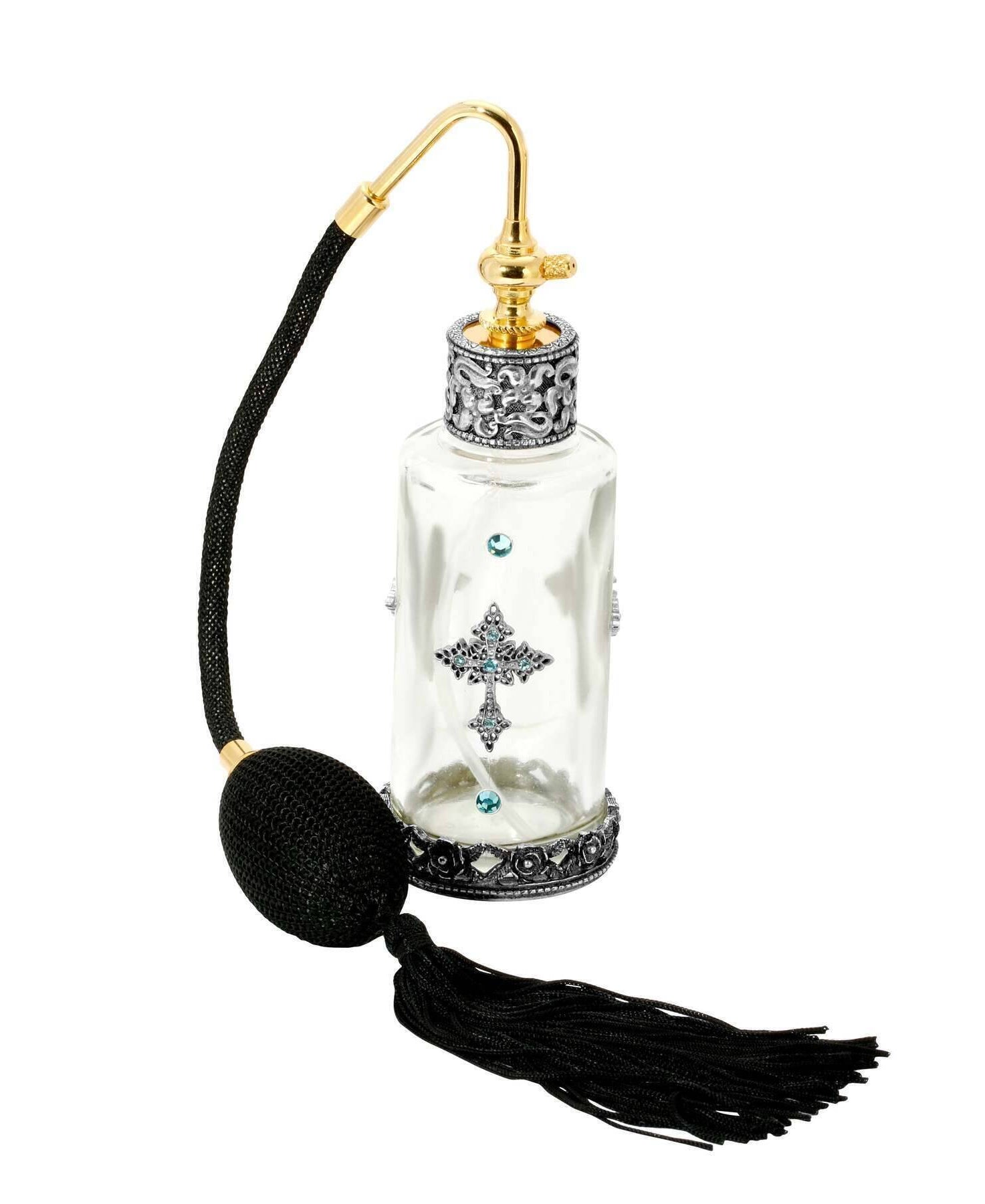 1928 Jewelry Cross Crystal Accent Glass Atomiser Perfume Spray Bottle