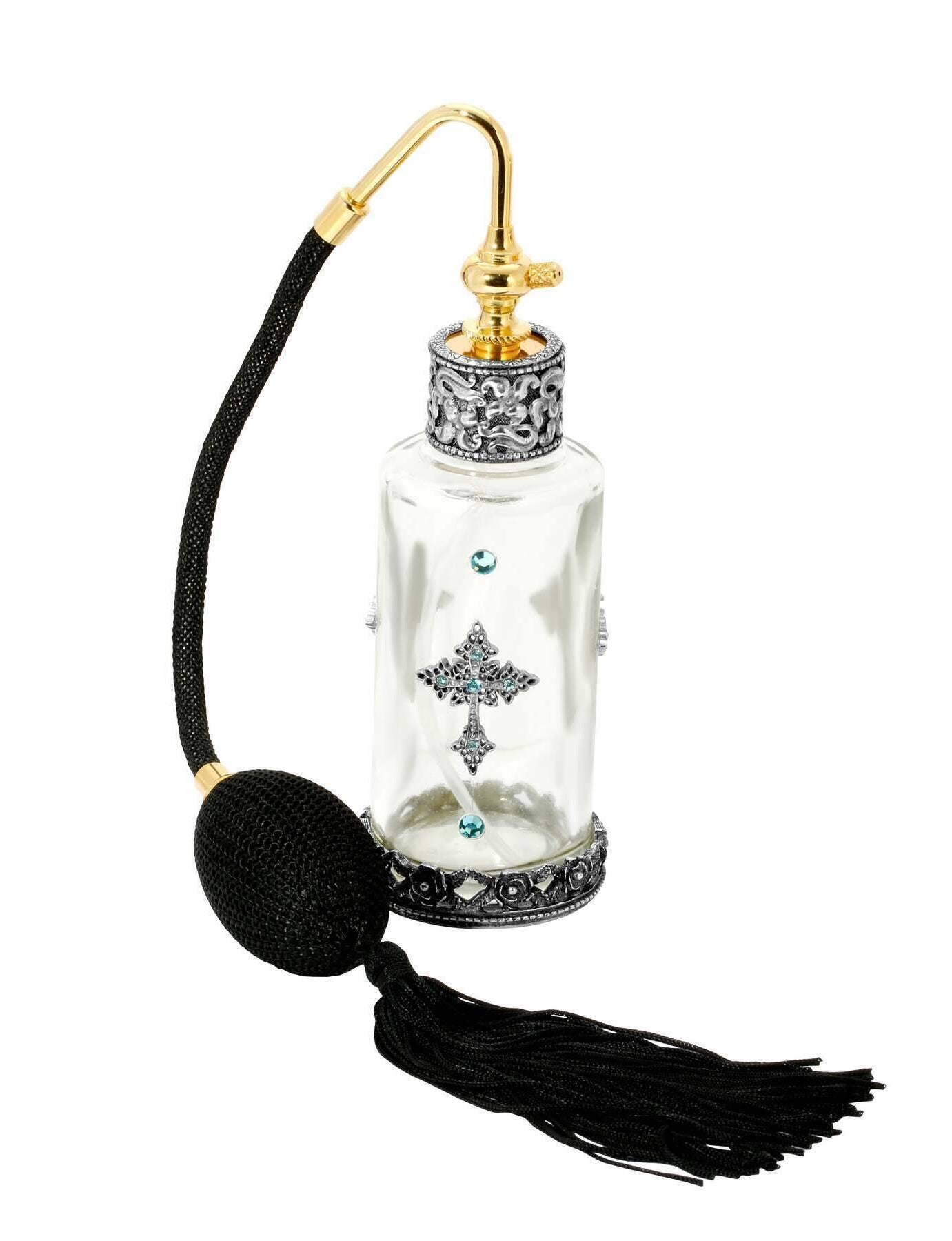 1928 Jewelry Cross Crystal Accent Glass Atomiser Perfume Spray Bottle