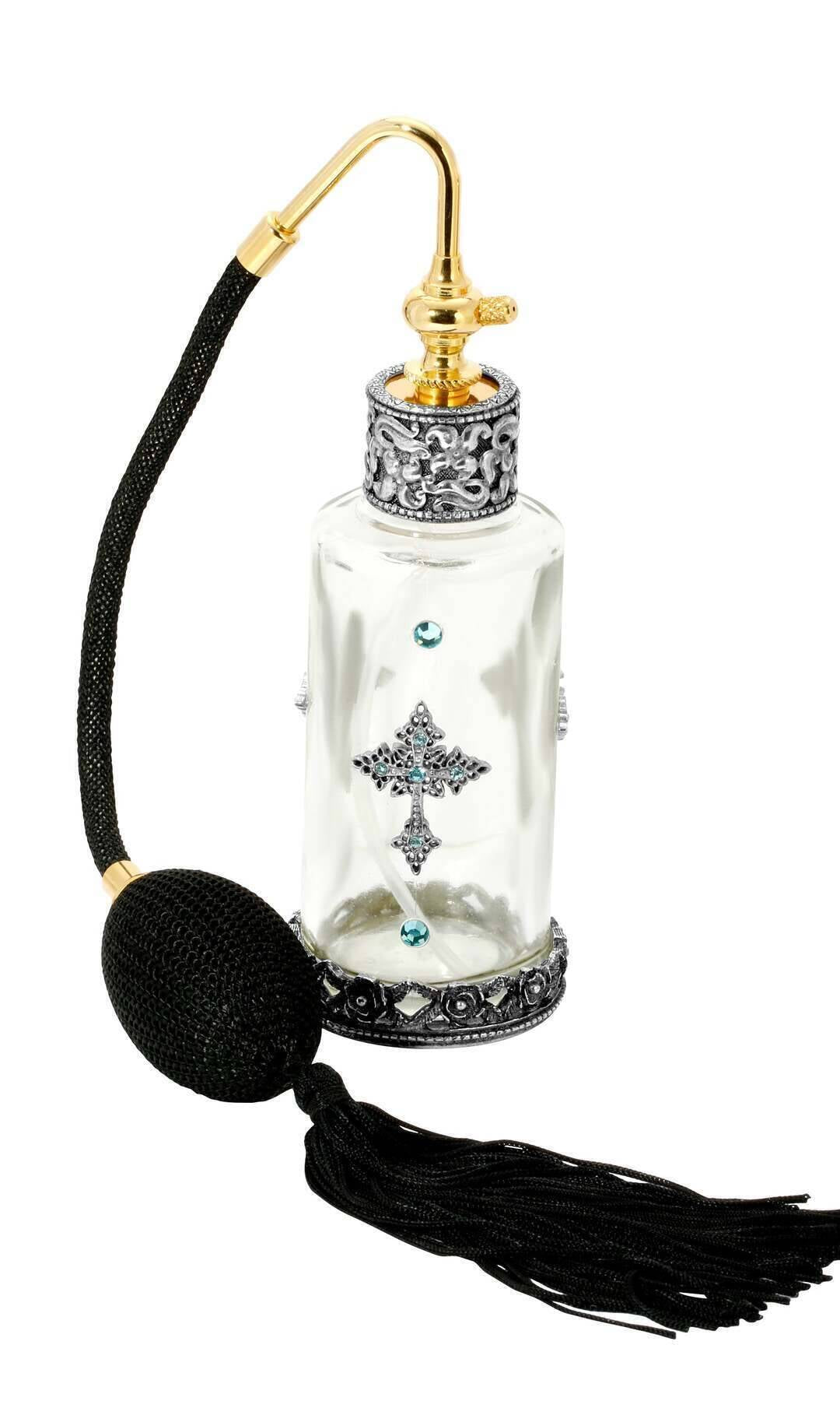 1928 Jewelry Cross Crystal Accent Glass Atomiser Perfume Spray Bottle