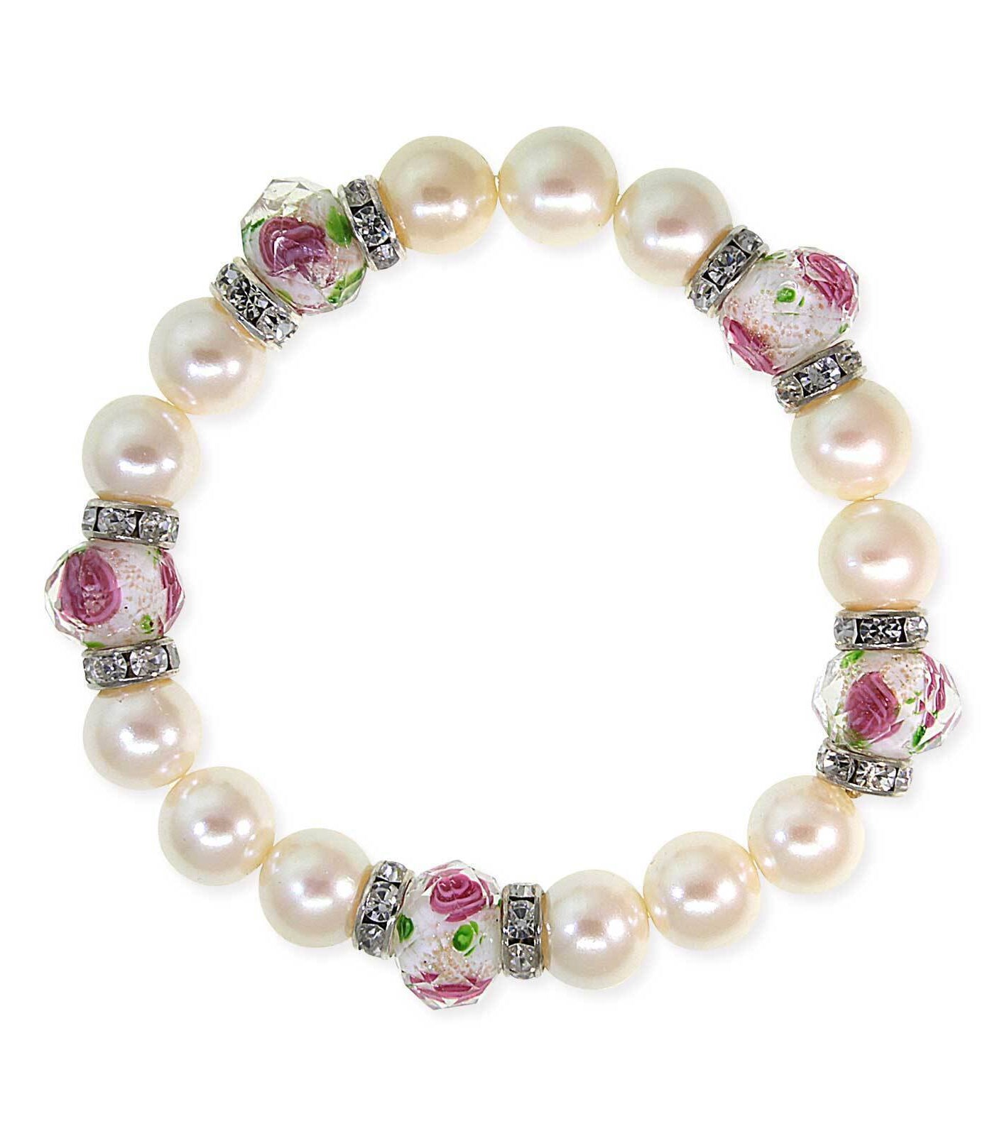 1928 Jewelry Pink Flower Bead Crystal Stretch Bracelet