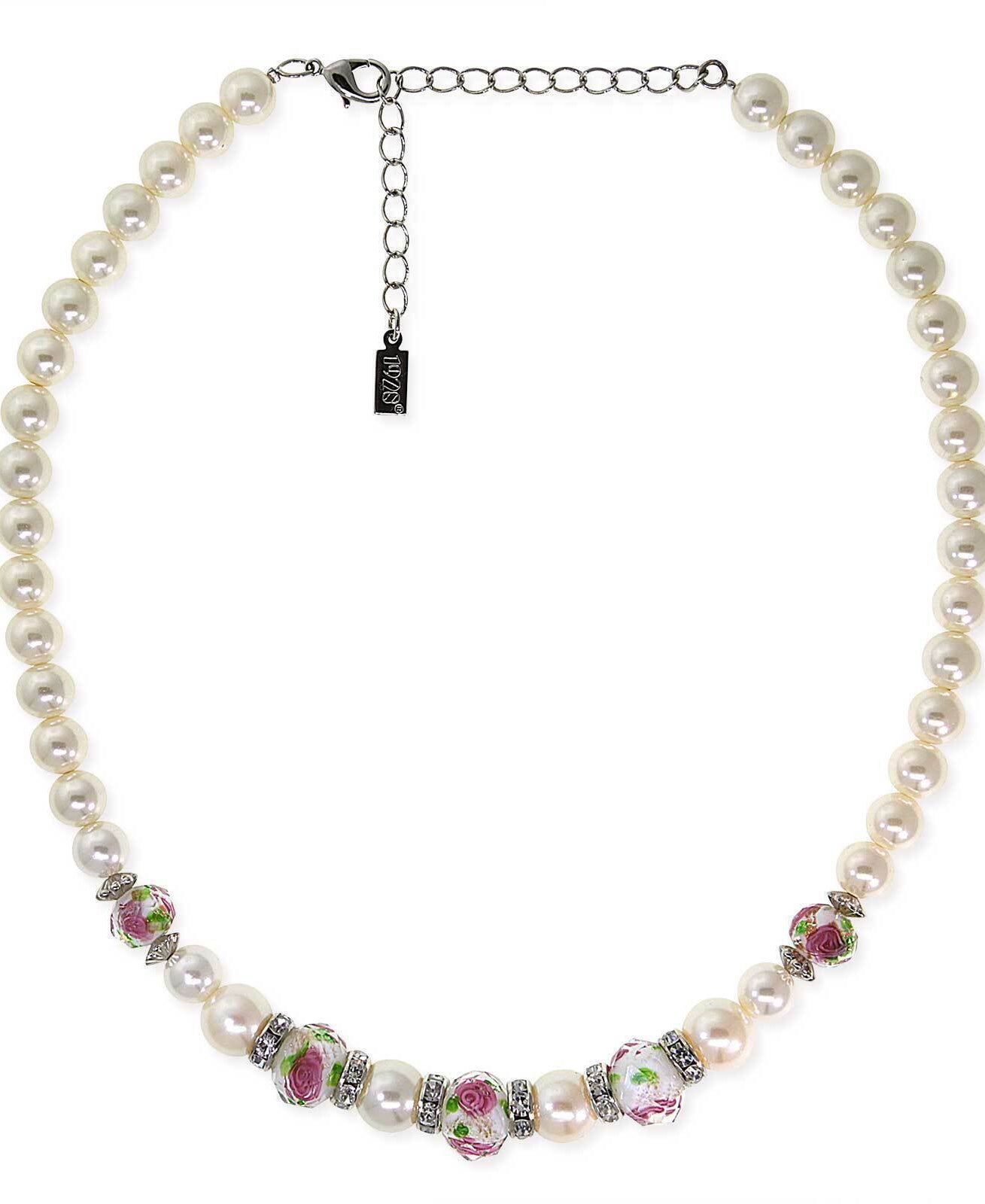 1928 Jewelry Pink Floral Beaded Necklace 15" + 3" Extender