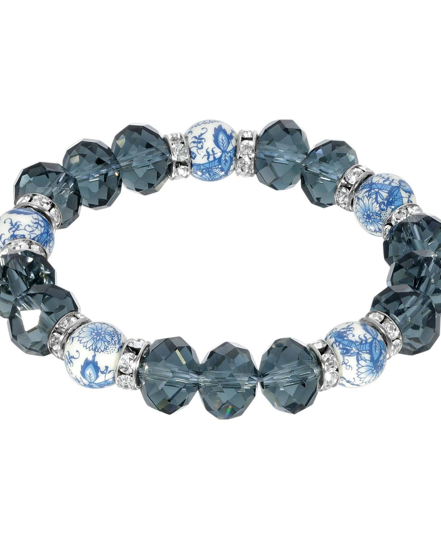 1928 Jewelry Blue Willow Dark Blue And Beaded Stretch Bracelet