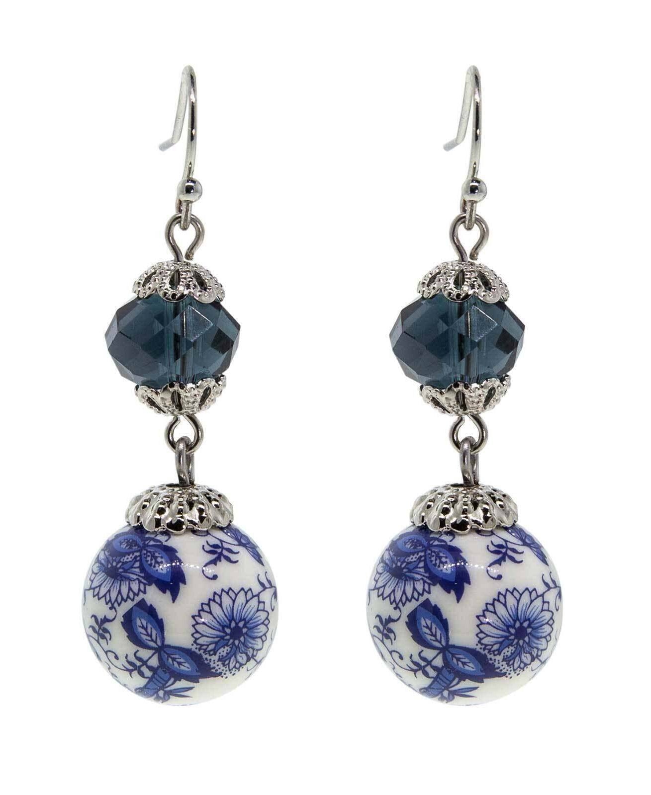 1928 Jewelry Blue Willow Dark Blue And Beaded Drop Earrings