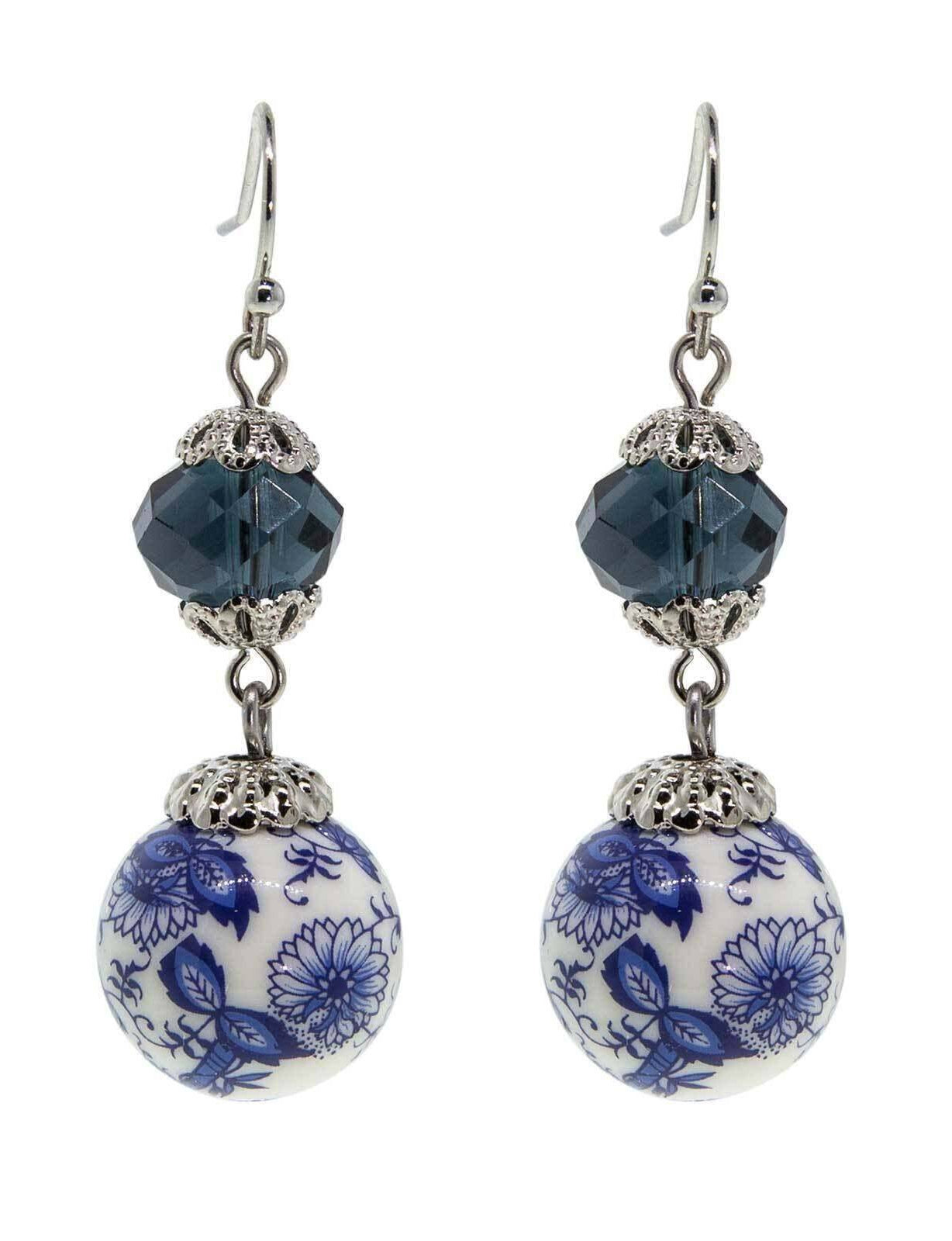 1928 Jewelry Blue Willow Dark Blue And Beaded Drop Earrings