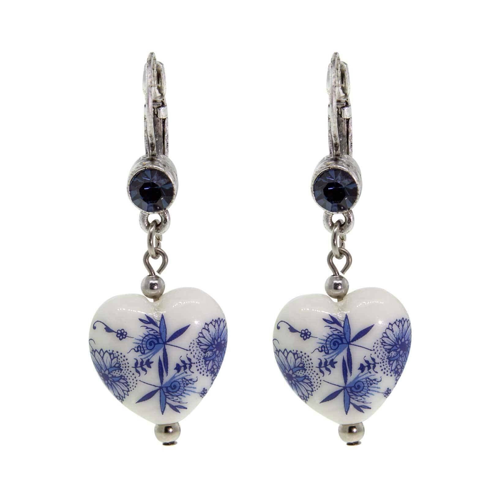 1928 Jewelry Blue Willow Blue Stone Heart Drop Earrings