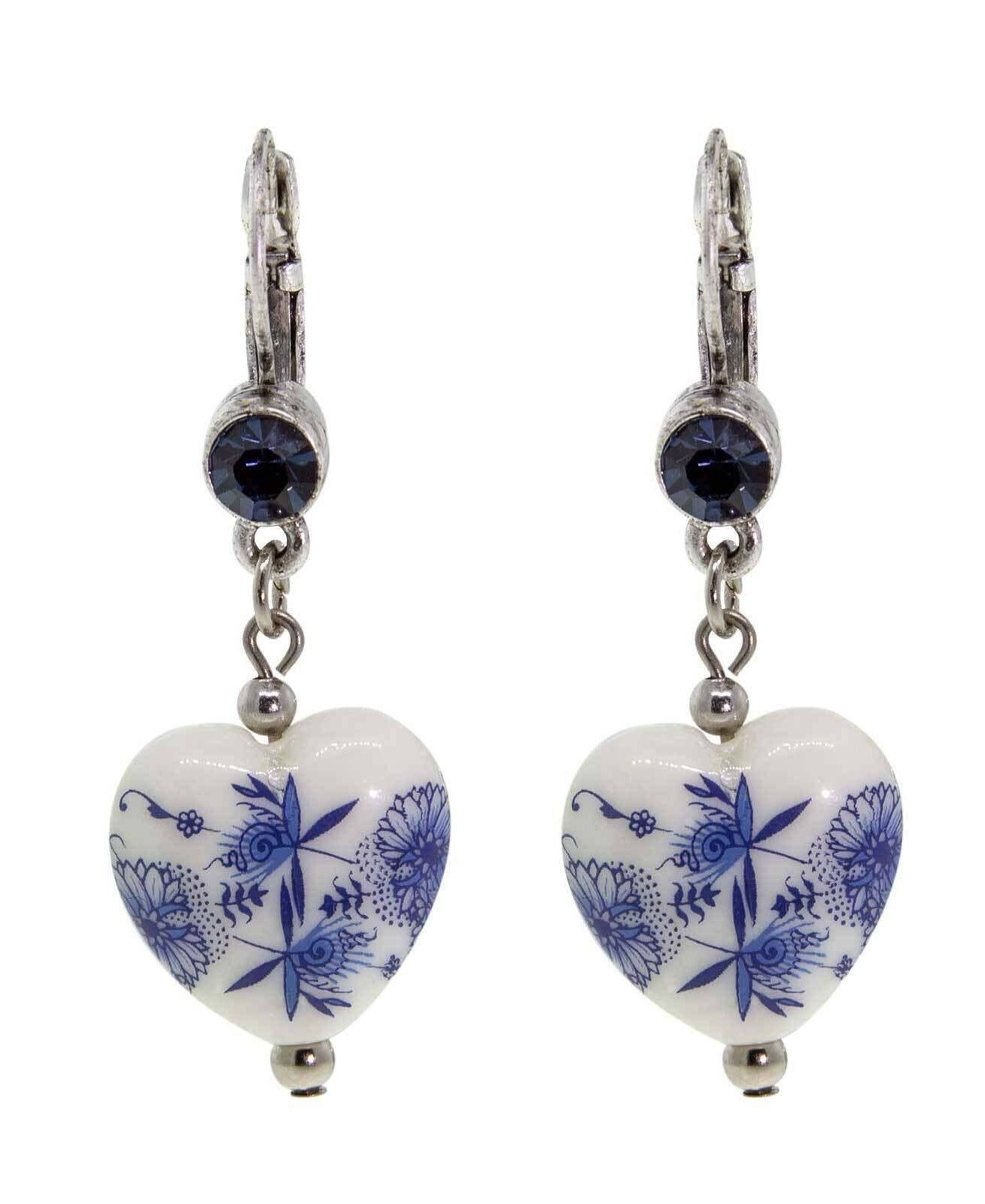 1928 Jewelry Blue Willow Blue Stone Heart Drop Earrings