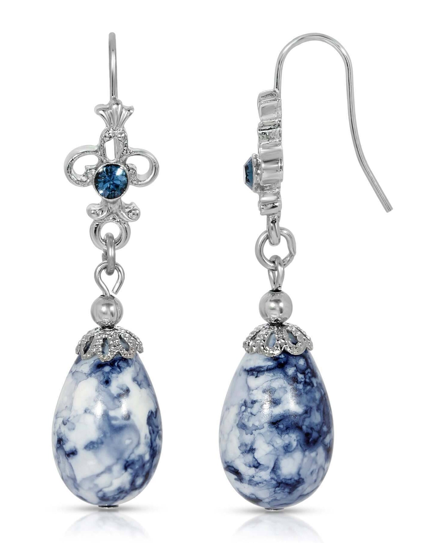 1928 Jewelry Blue Denim Crystal Accent Drop Earrings