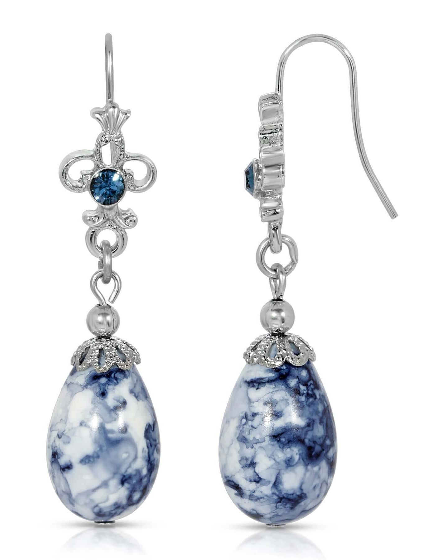 1928 Jewelry Blue Denim Crystal Accent Drop Earrings