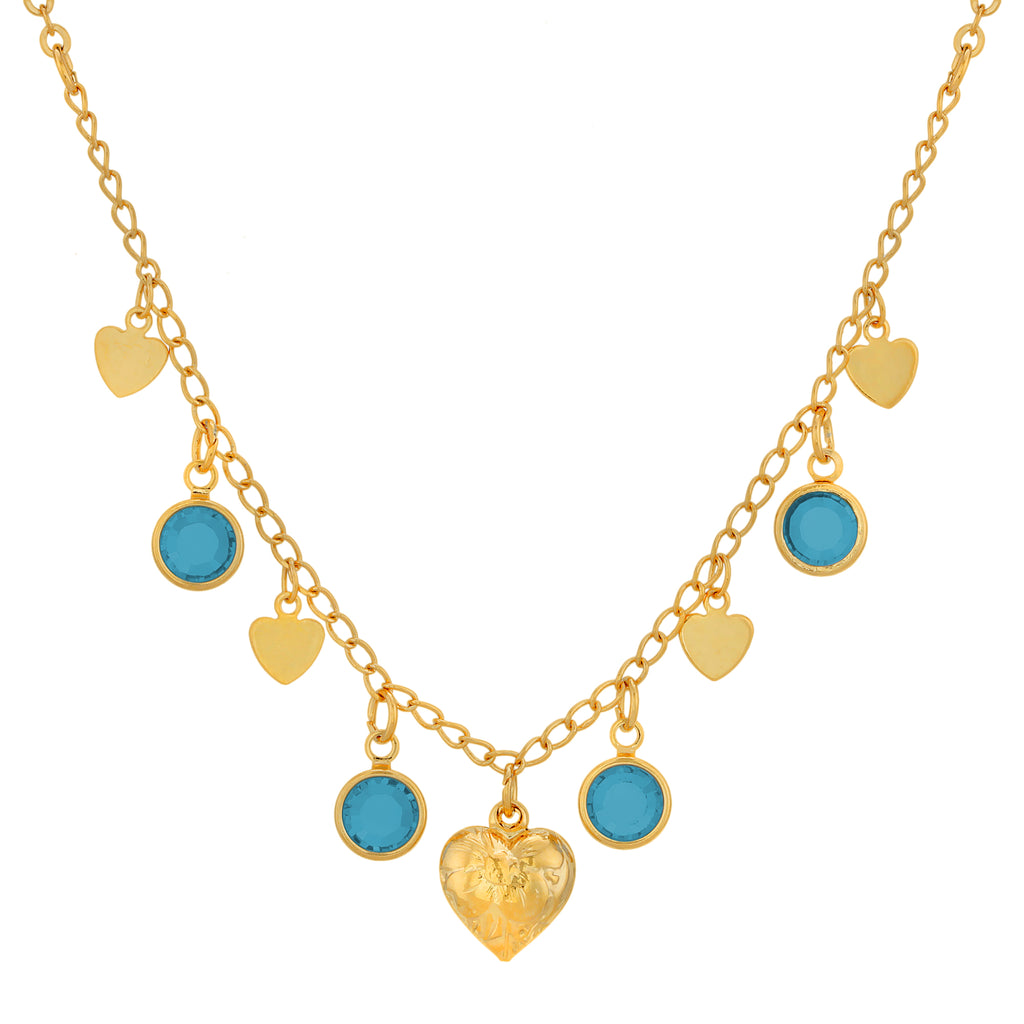 Gold Tone Diamond Channel Austrian Crystal Element Stones with Hearts Drop Necklace 16   19 Inch Adjustable