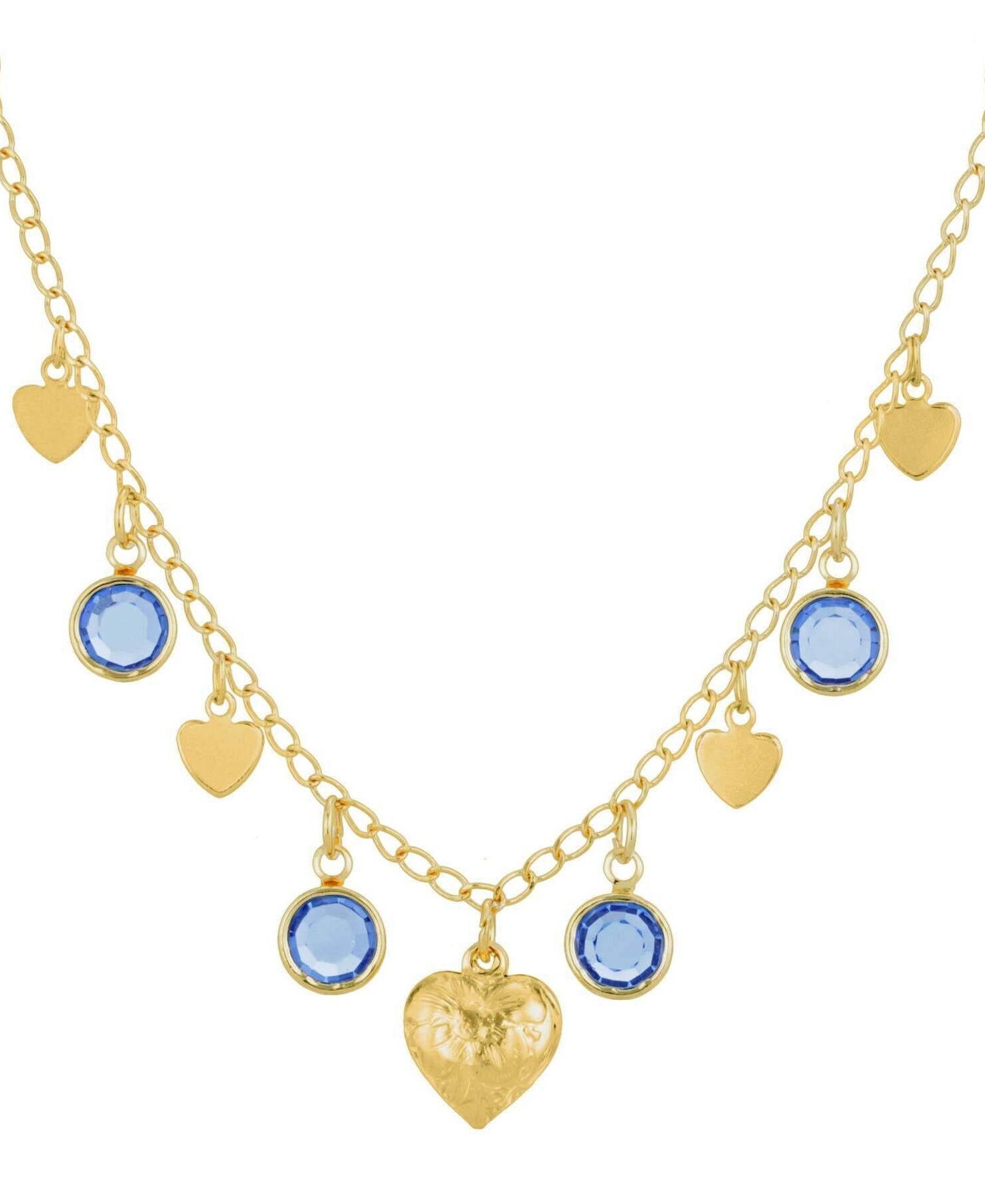 1928 Jewelry Diamond Channel Austrian Crystal Stones with Hearts Drop Necklace 16" + 3" Extender