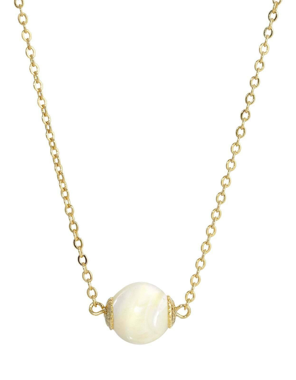 1928 Jewelry Minimalist Mother of Pearl Shell Bead Drop Necklace 15" + 3" Extender