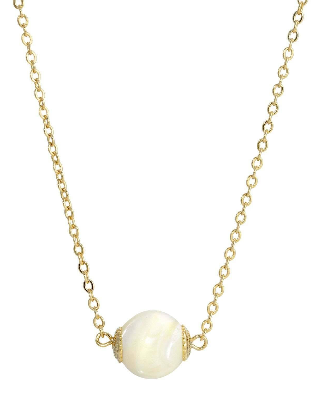 1928 Jewelry Minimalist Mother of Pearl Shell Bead Drop Necklace 15" + 3" Extender