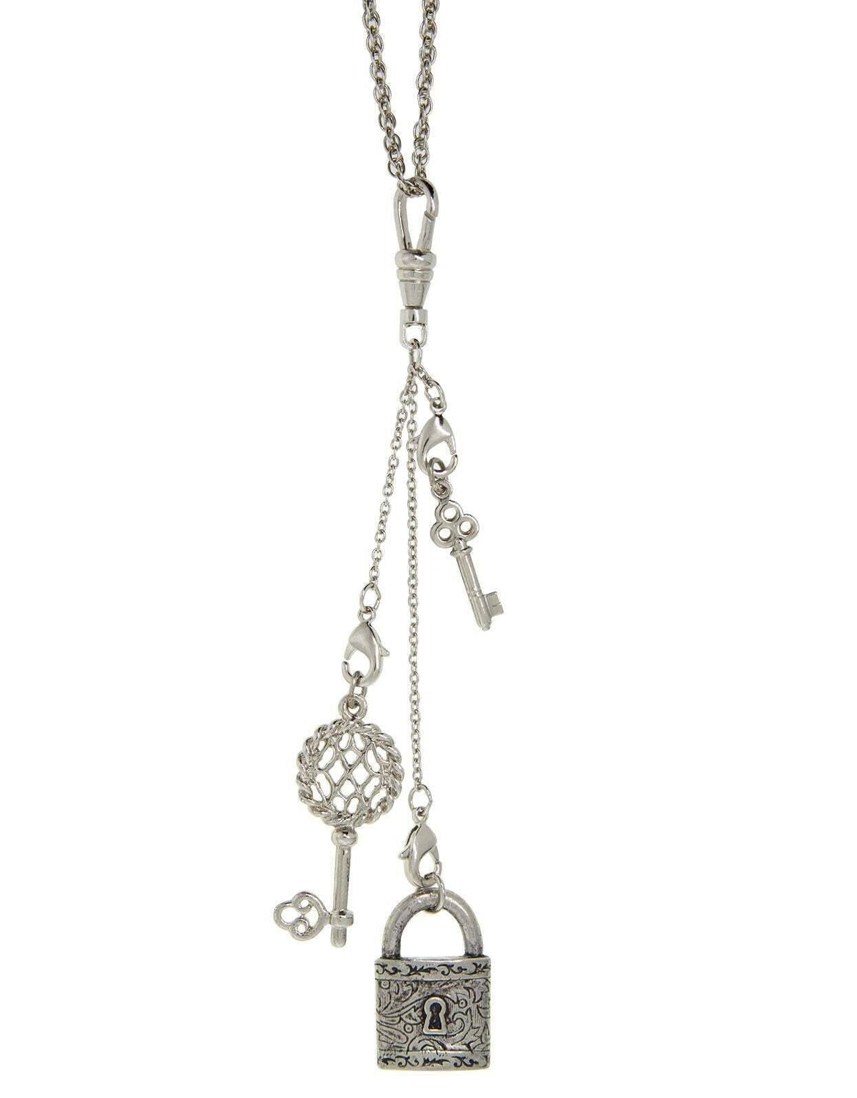1928 Jewelry Old Fashioned Key Charms & Lock Pendant Necklace 30"