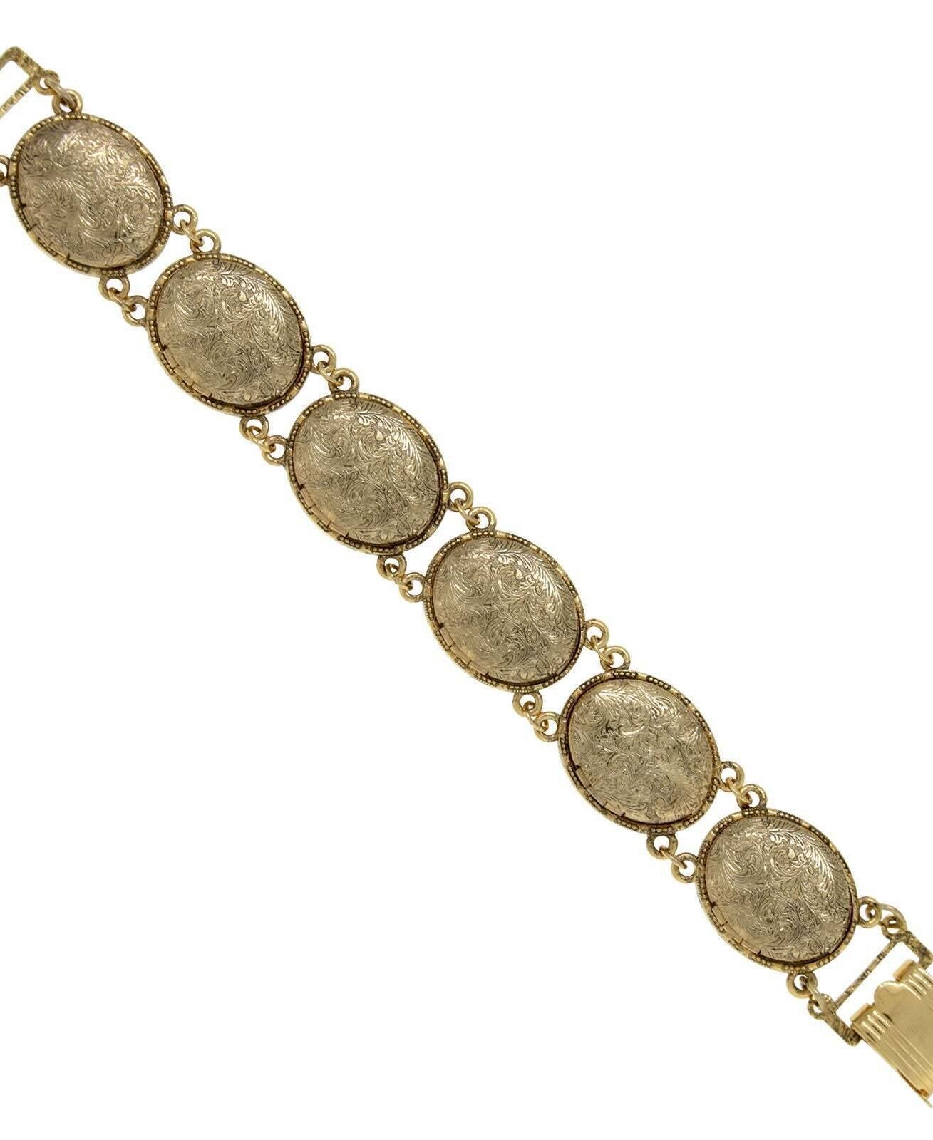 1928 Jewelry Etched Vine Oval Locket Link Bracelet