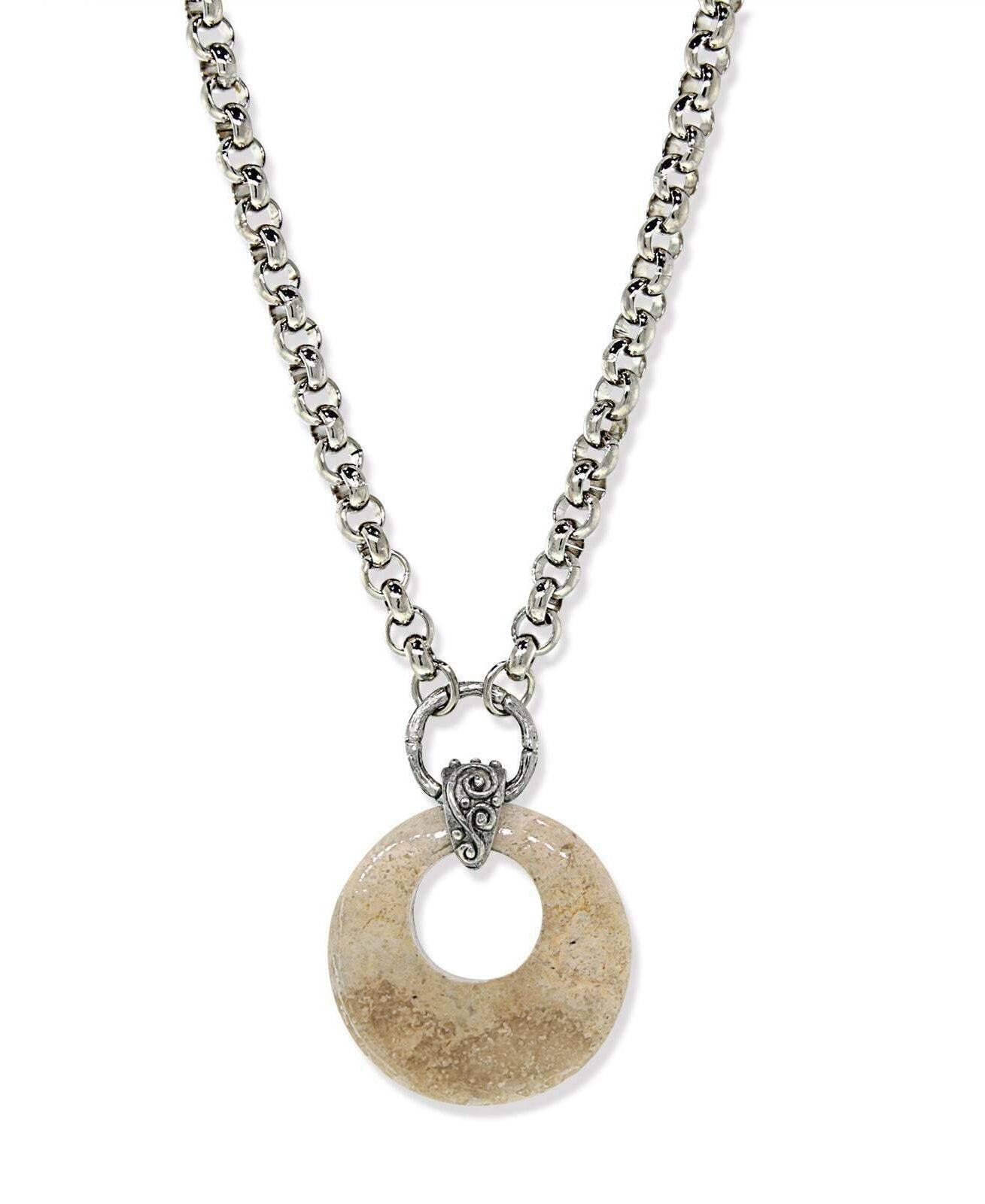 1928 Jewelry Ancienne Semi-Precious Gemstone Hoop Pendant Necklace 18"