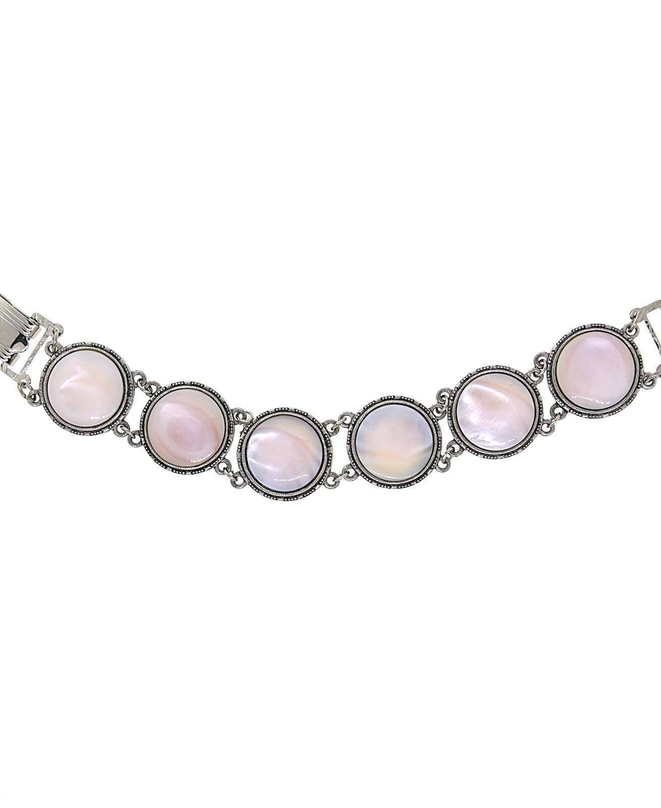 1928 Jewelry Round Pink Mother Of Pearl Clasp Bracelet