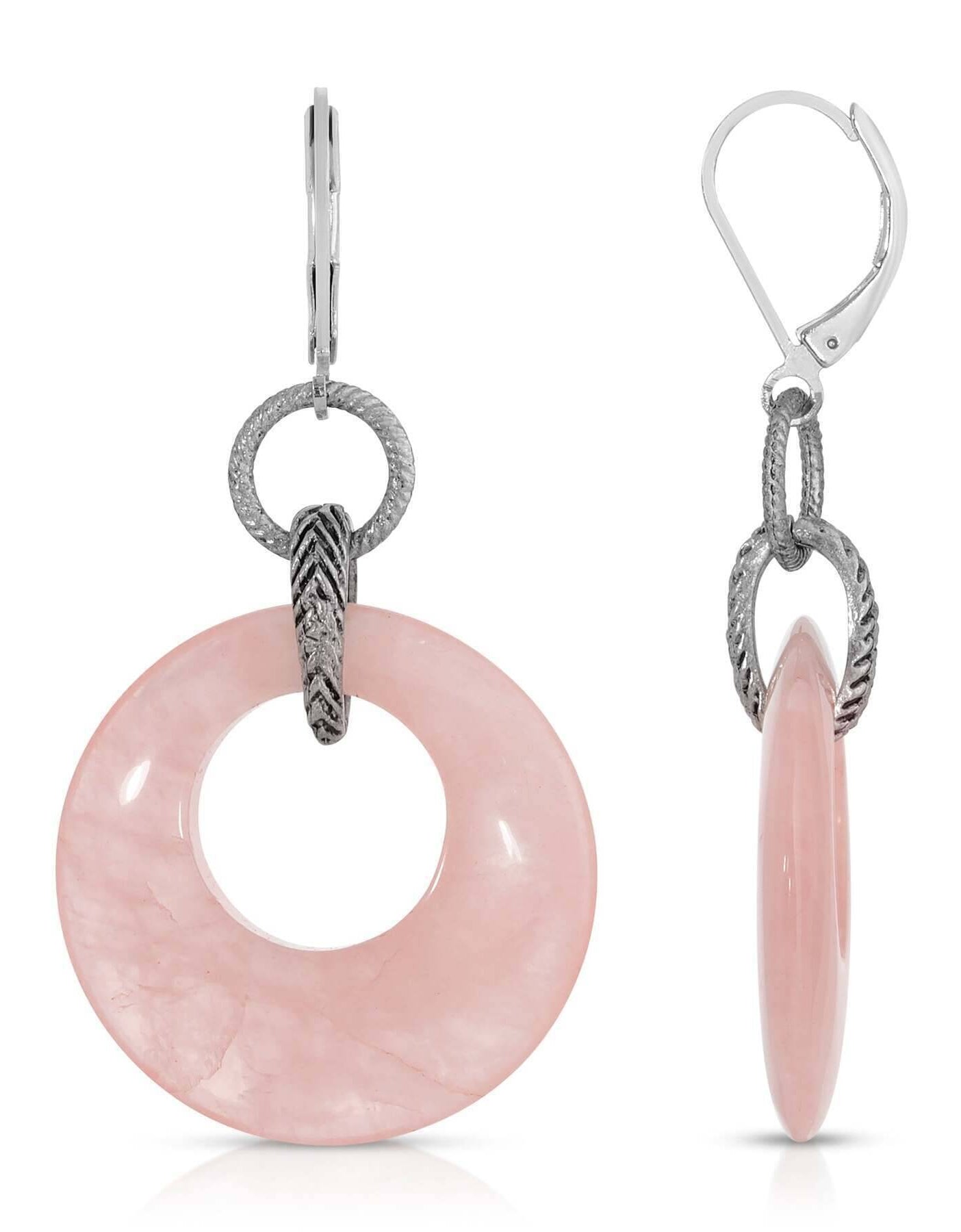 1928 Jewelry Antica Link Round Semi Precious Gemstone Hoop Earrings