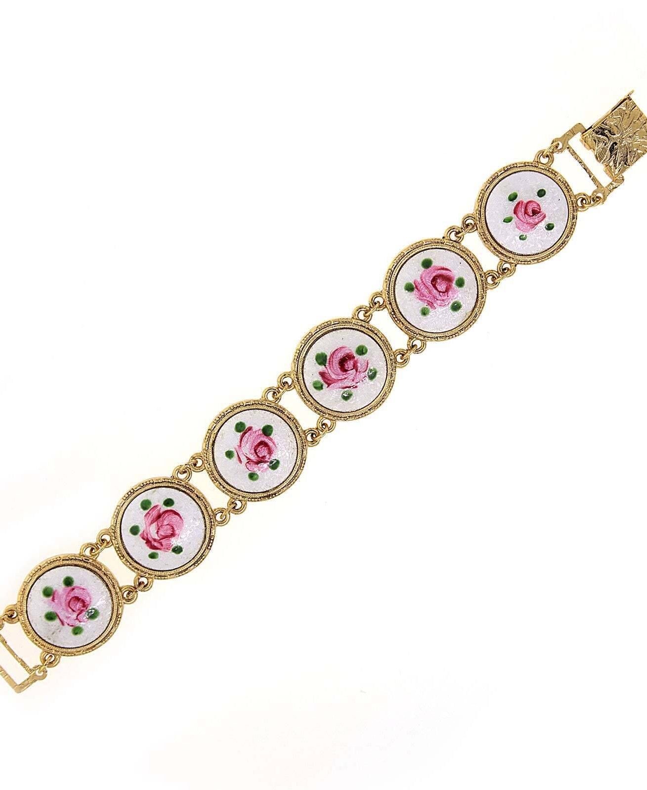 1928 Jewelry Round Multi Link Flower Stone Clasp Bracelet