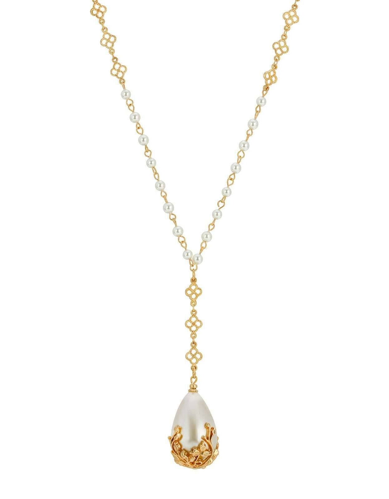 1928 Jewelry Large Faux Pearl Teardrop Y Pendant Necklace 20"
