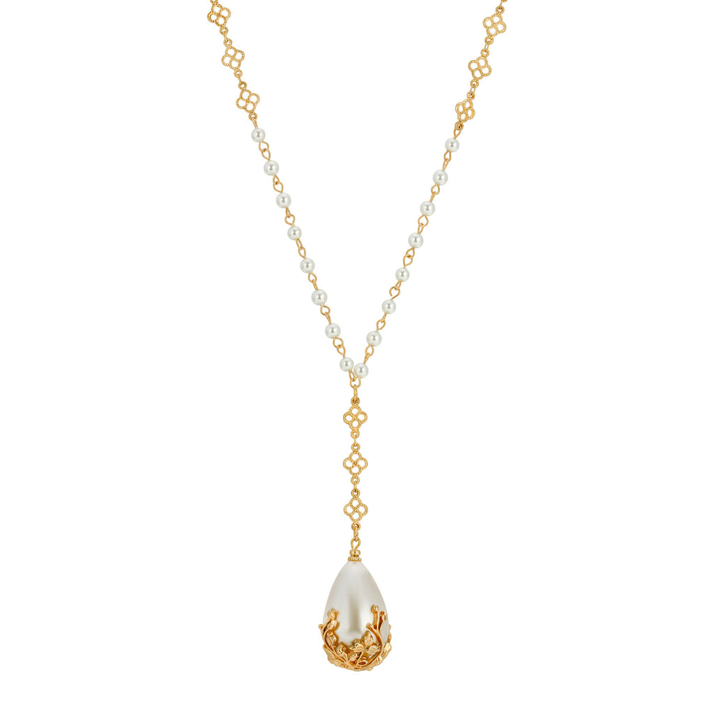Large Faux Pearl Teardrop Y Necklace 20 Inch Chain