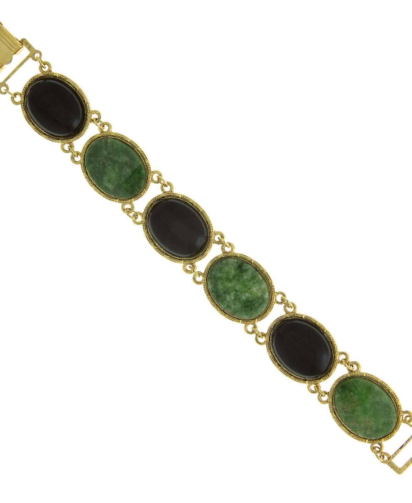 1928 Jewelry Oval Semi Precious Gemstone Link Bracelet