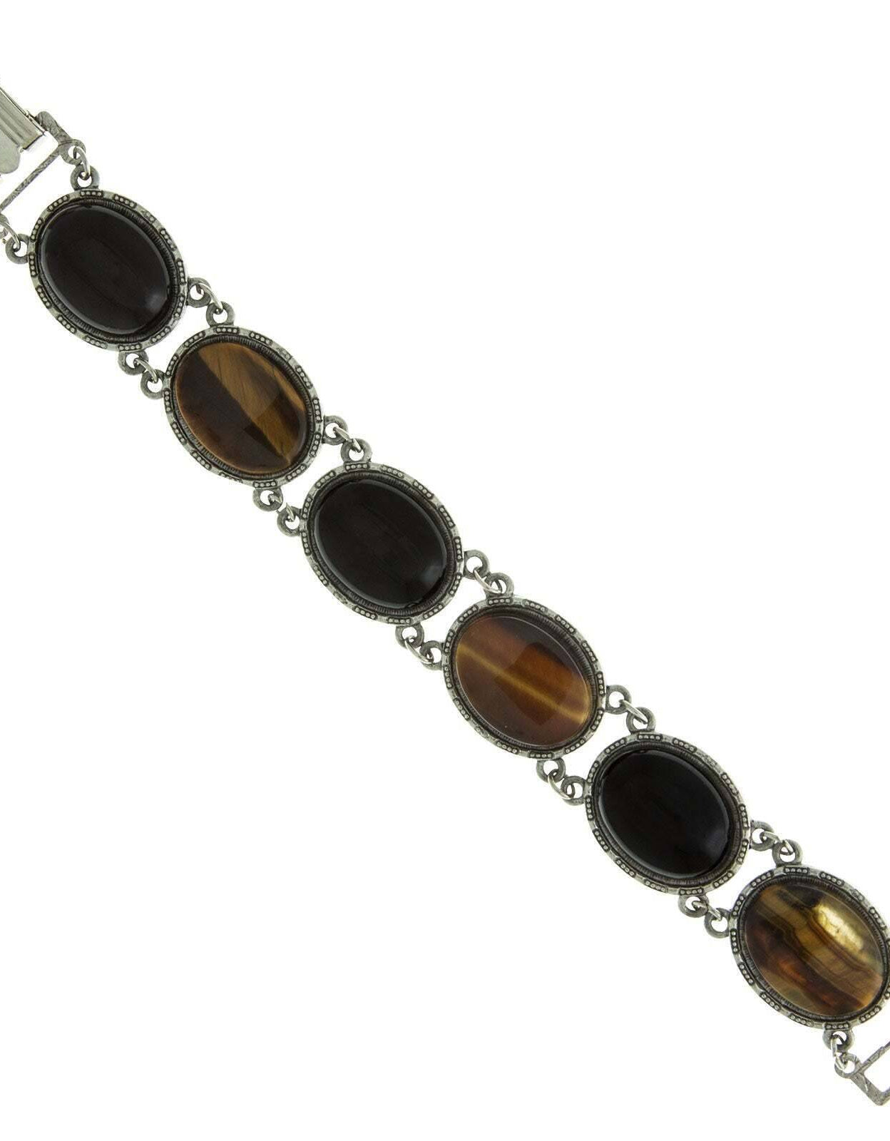 1928 Jewelry Ornate Semi Precious Oval Gemstone Link Bracelet