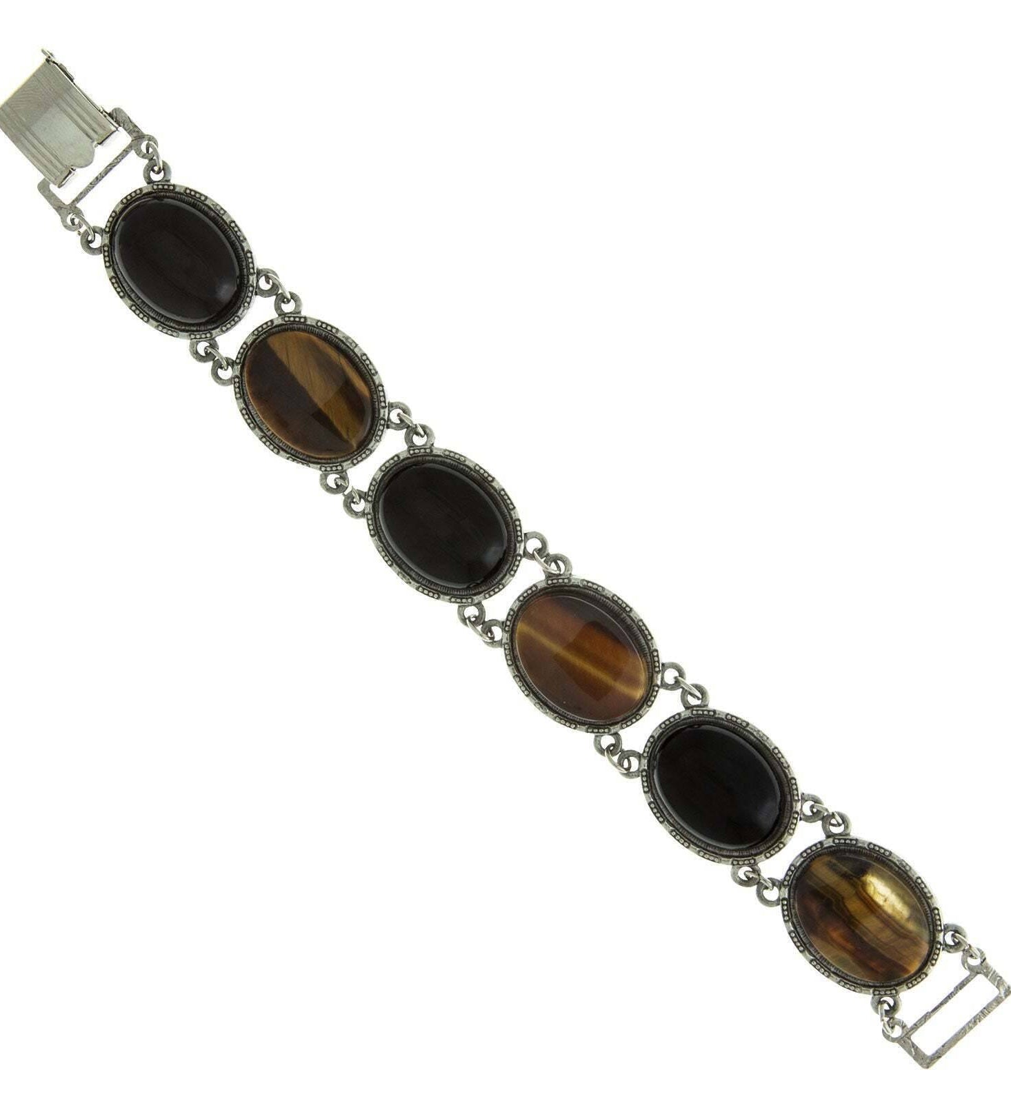 1928 Jewelry Ornate Semi Precious Oval Gemstone Link Bracelet