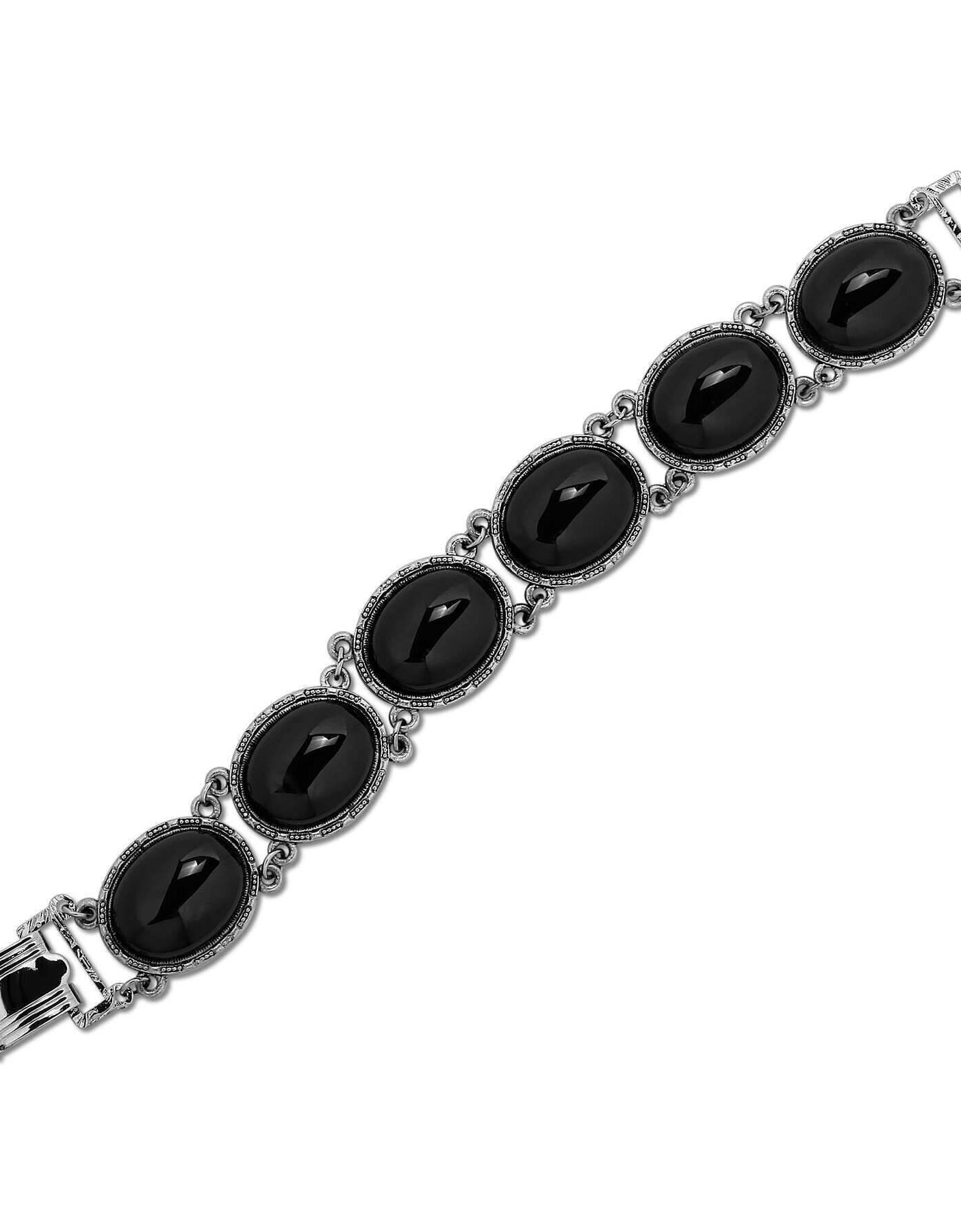 1928 Jewelry Ornate Semi Precious Oval Gemstone Link Bracelet