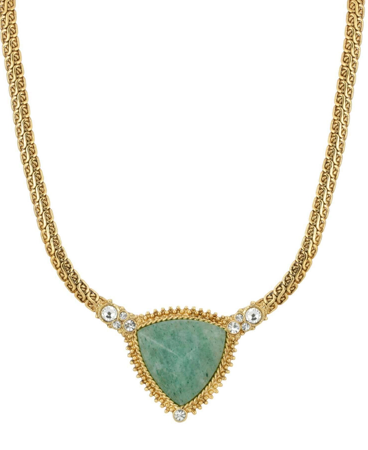 1928 Jewelry Trillion Gemstone Pendant Crystal Accent Necklace 16" + 3" Extender