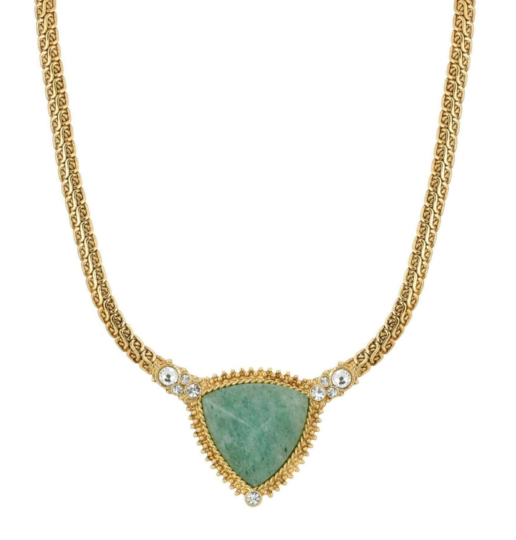 1928 Jewelry Trillion Gemstone Pendant Crystal Accent Necklace 16" + 3" Extender
