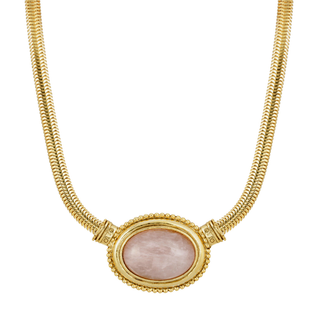 14K Gold Dipped Oval Semi Precious Necklace 16   19 Inches Adjustable