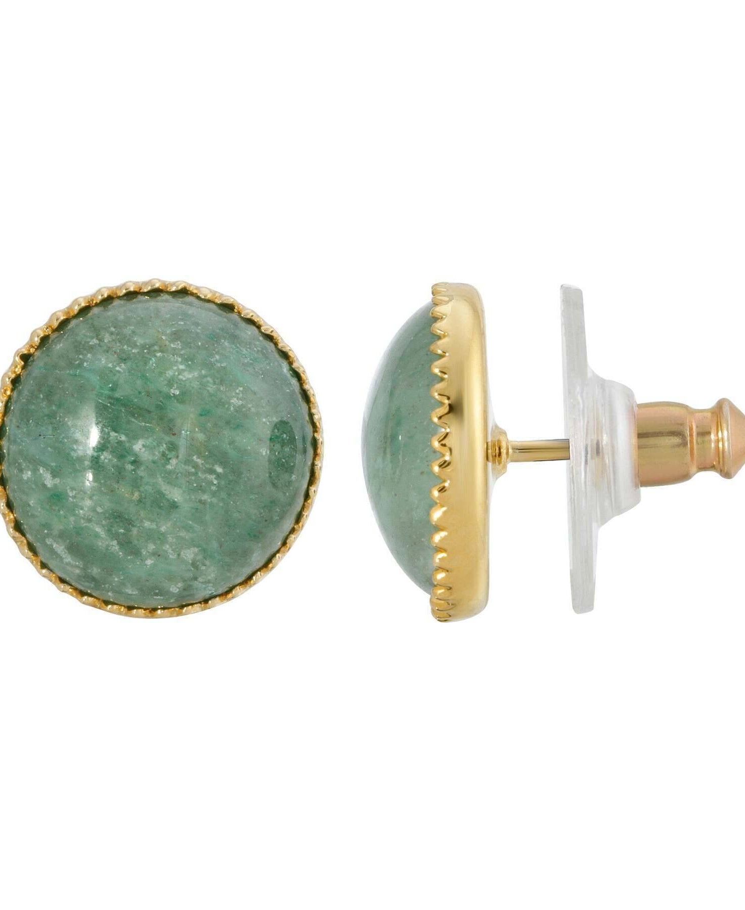 1928 Jewelry Round Green Aventurine Semi Precious Stud Earrings