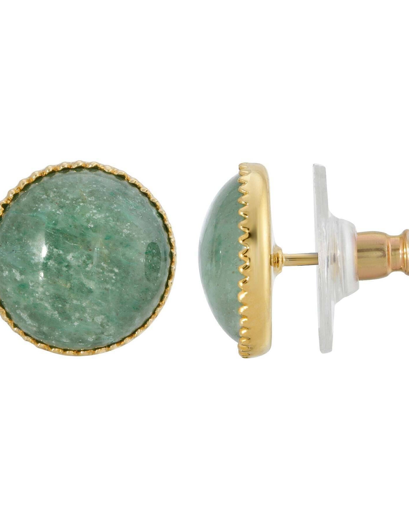 1928 Jewelry Round Green Aventurine Semi Precious Stud Earrings