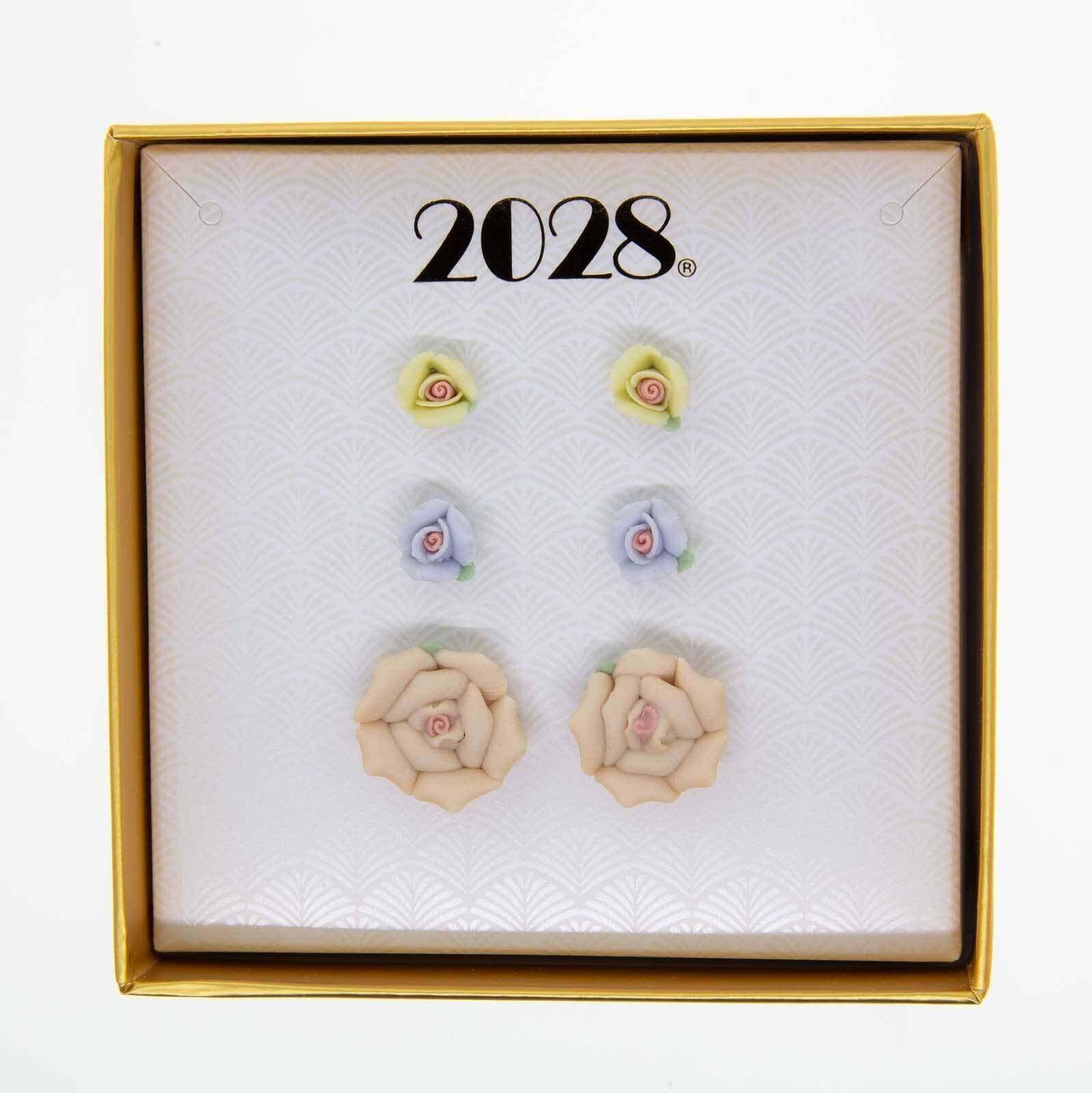 1928 Jewelry Multicolored 3pc Porcelain Rose In A Box Earring Set