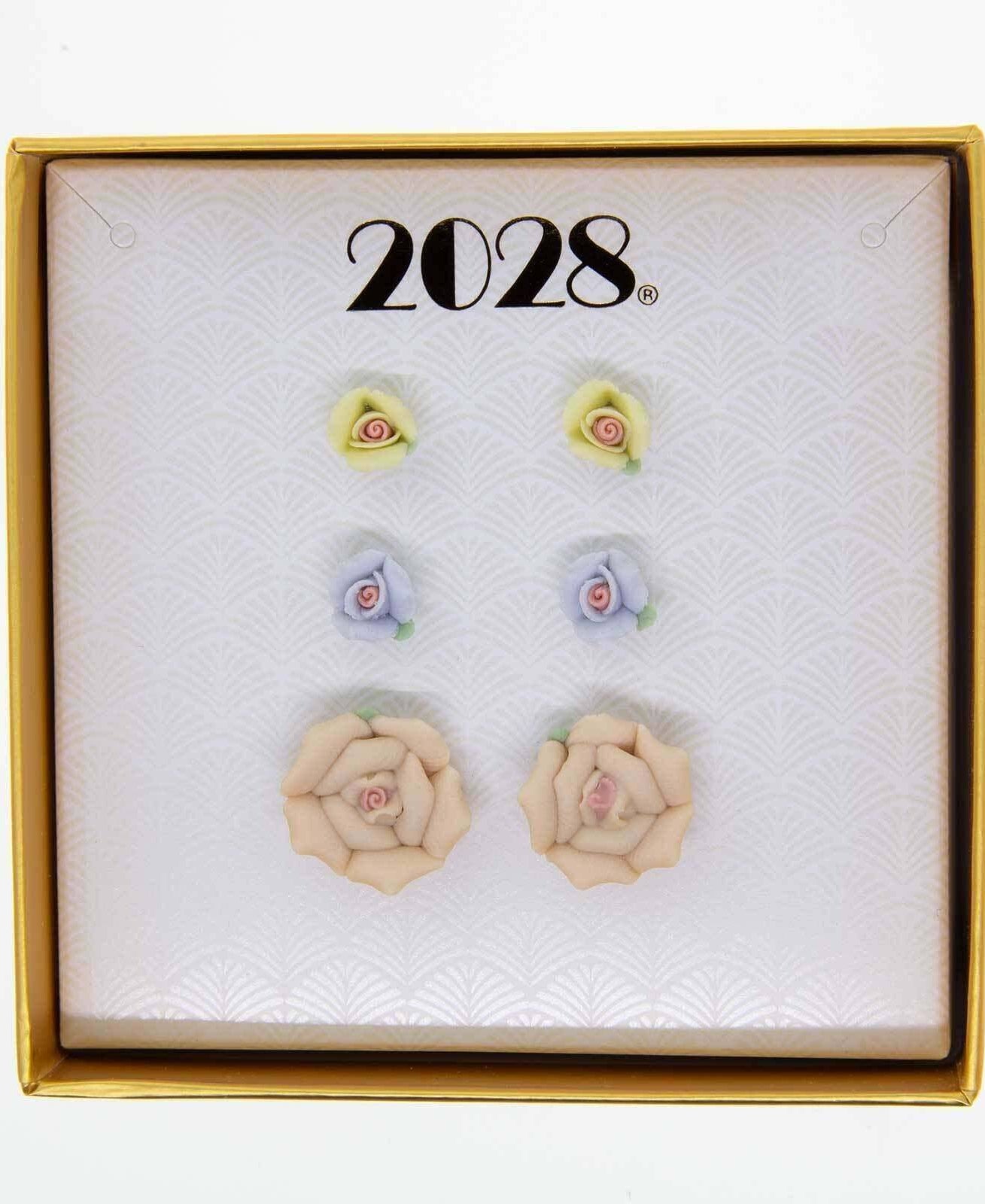 1928 Jewelry Multicolored 3pc Porcelain Rose In A Box Earring Set