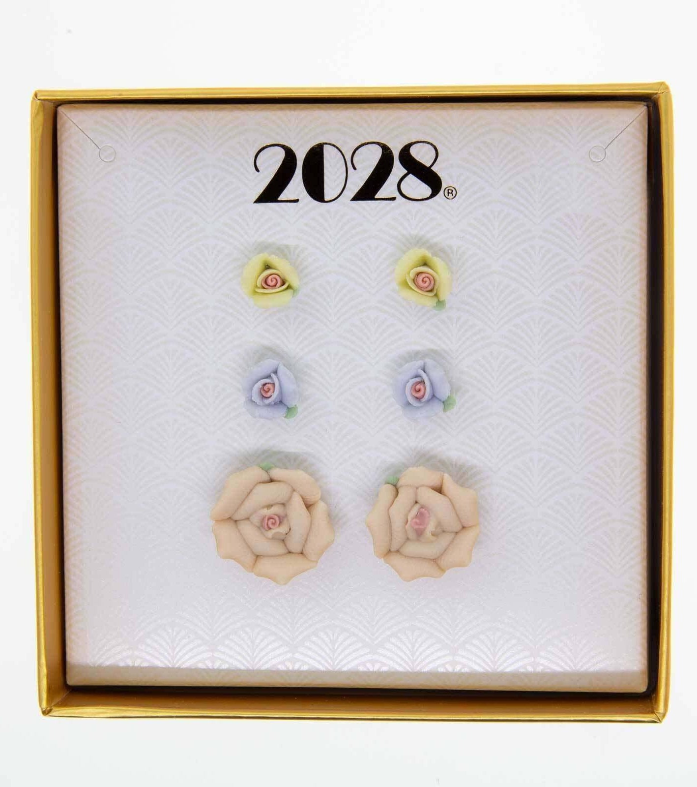 1928 Jewelry Multicolored 3pc Porcelain Rose In A Box Earring Set