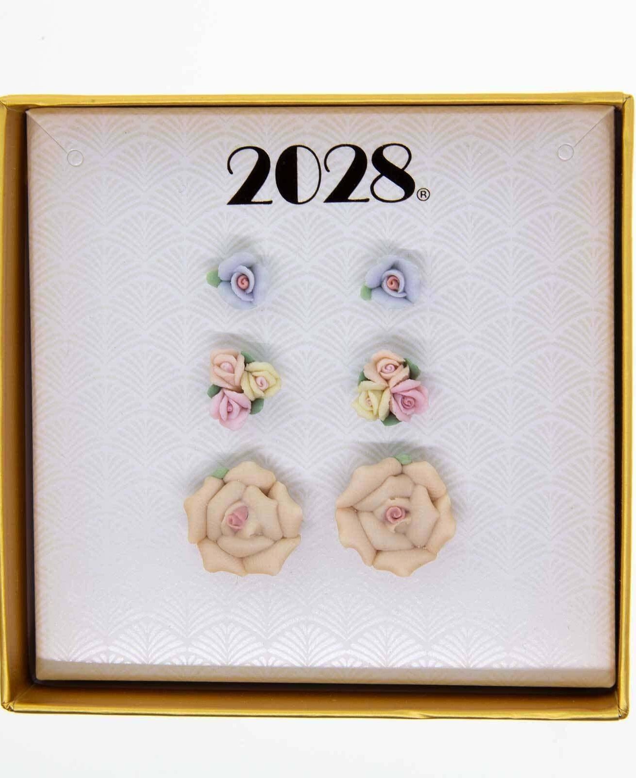 2028 Jewelry 3Pc Porcelain Rose In A Box Earring Set
