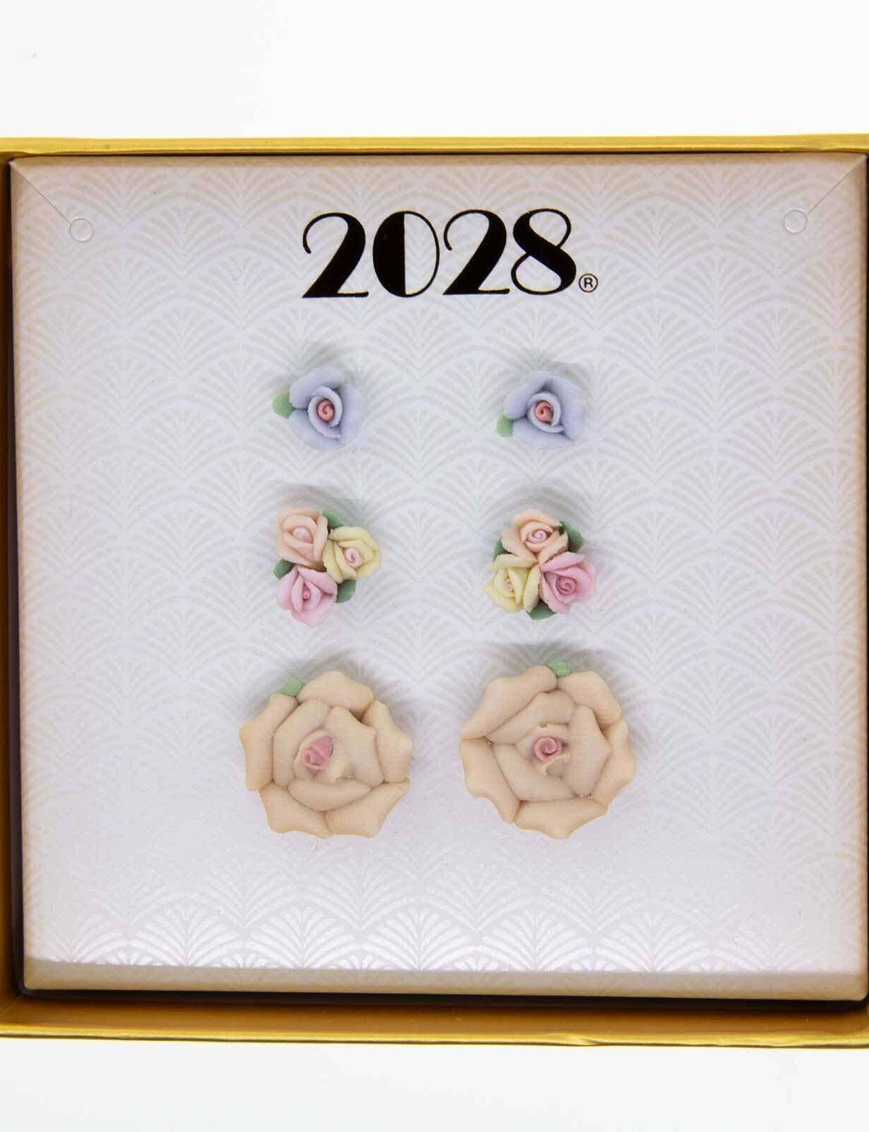 2028 Jewelry 3Pc Porcelain Rose In A Box Earring Set