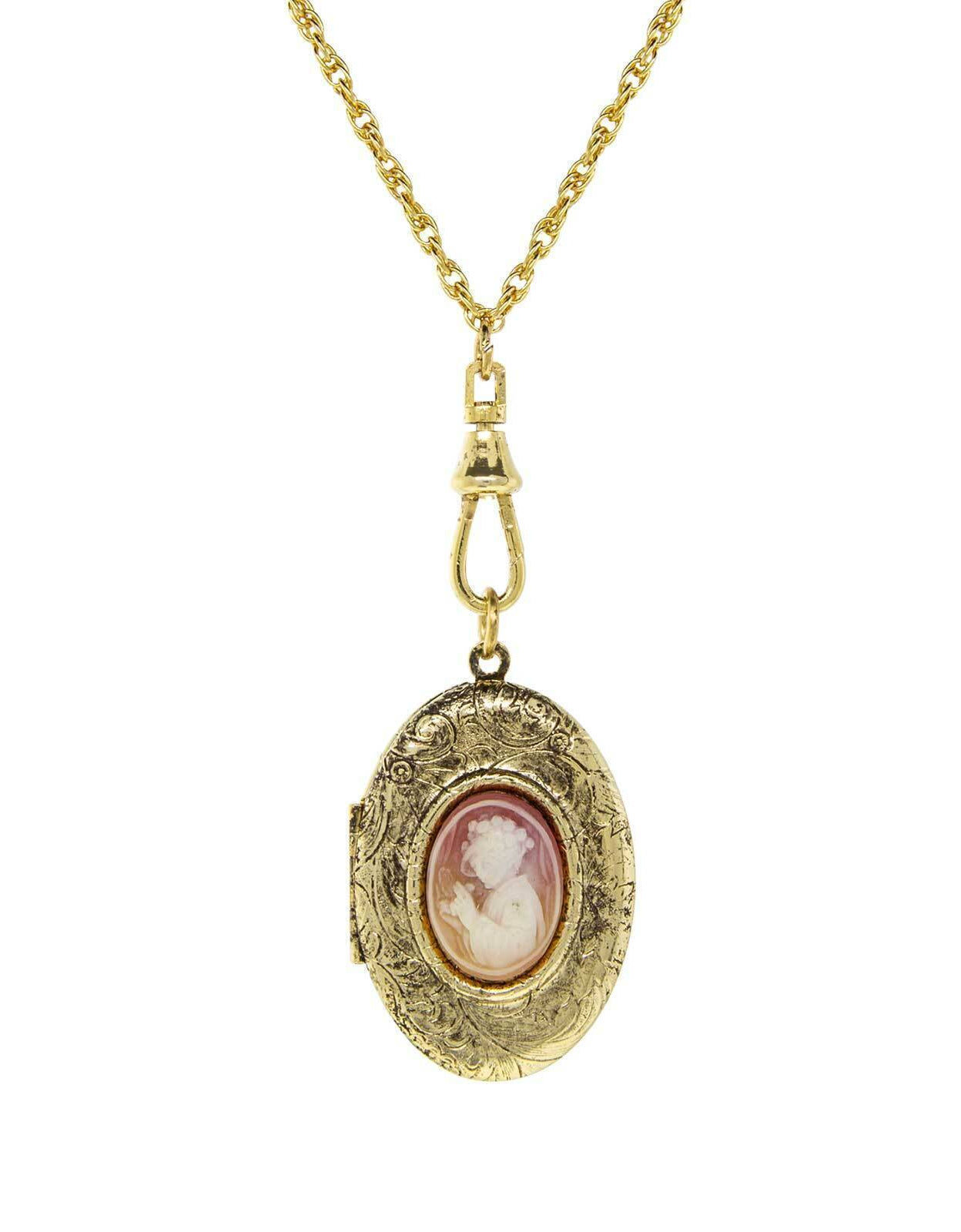 1928 Jewelry Victorian Reflections Carnelian & Ivory Cameo Swivel Locket Necklace 28"