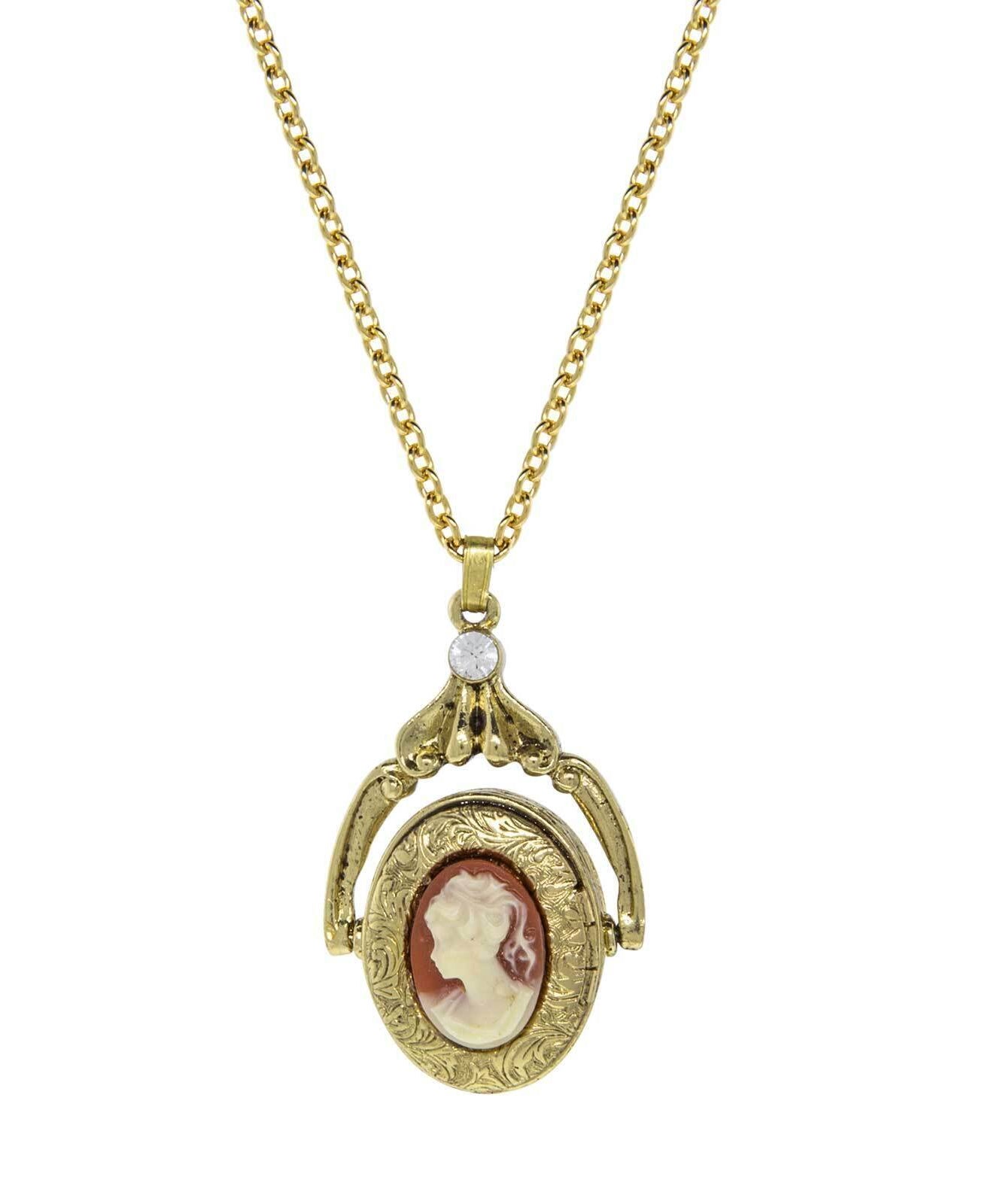 1928 Jewelry Carnelian Cameo Double Spinner Locket Necklace 28"