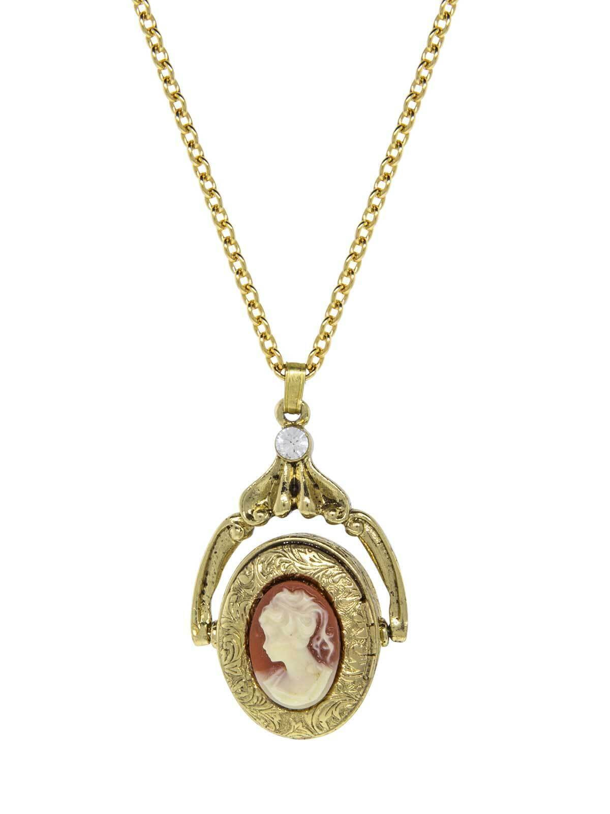 1928 Jewelry Carnelian Cameo Double Spinner Locket Necklace 28"
