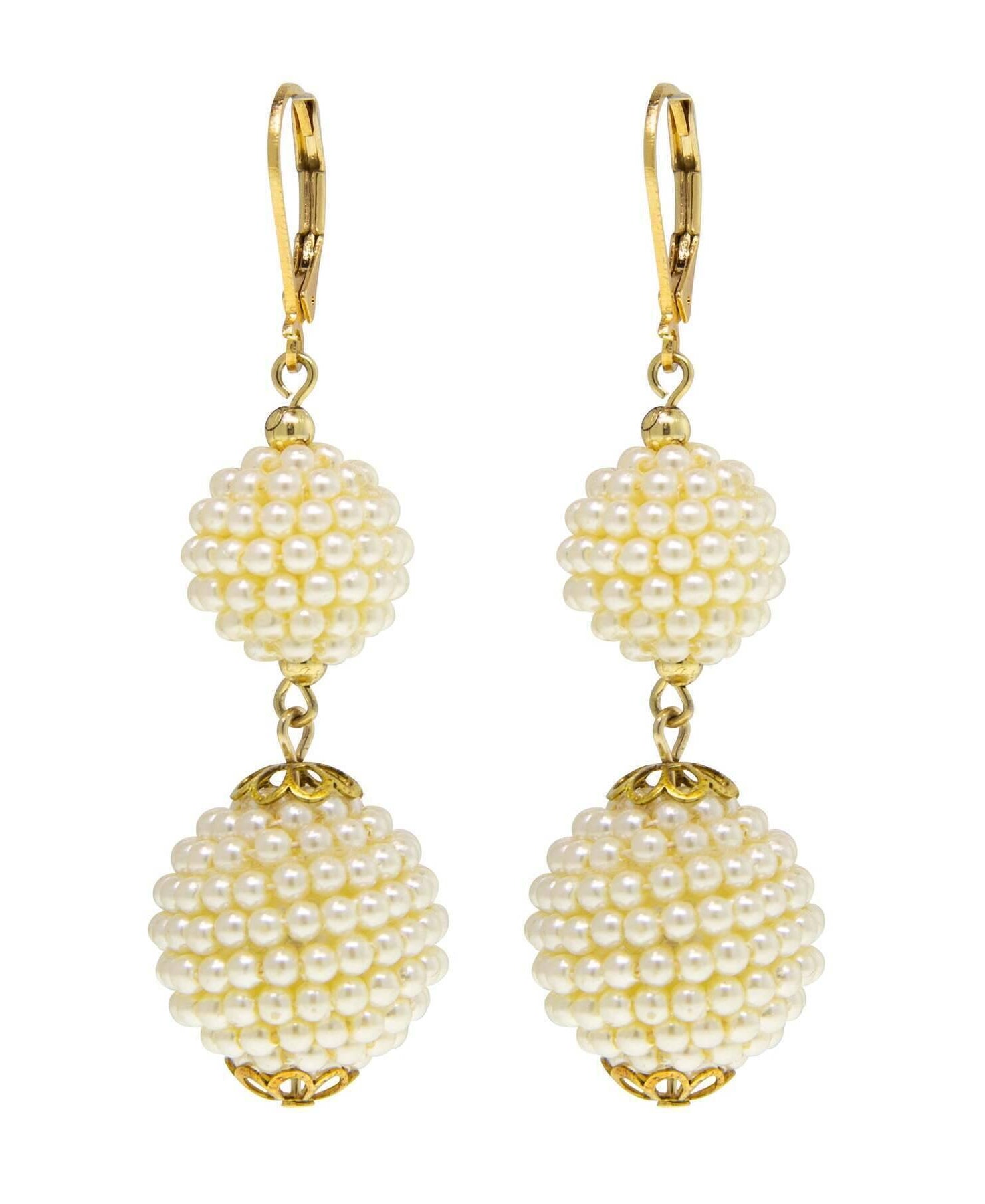 1928 Jewelry Double Seeded Faux Pearl Drop Ball Earrings