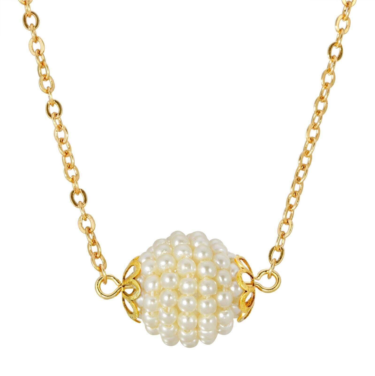 1928 Jewelry Round Seeded Faux Pearl Ball Pendant Necklace 16"