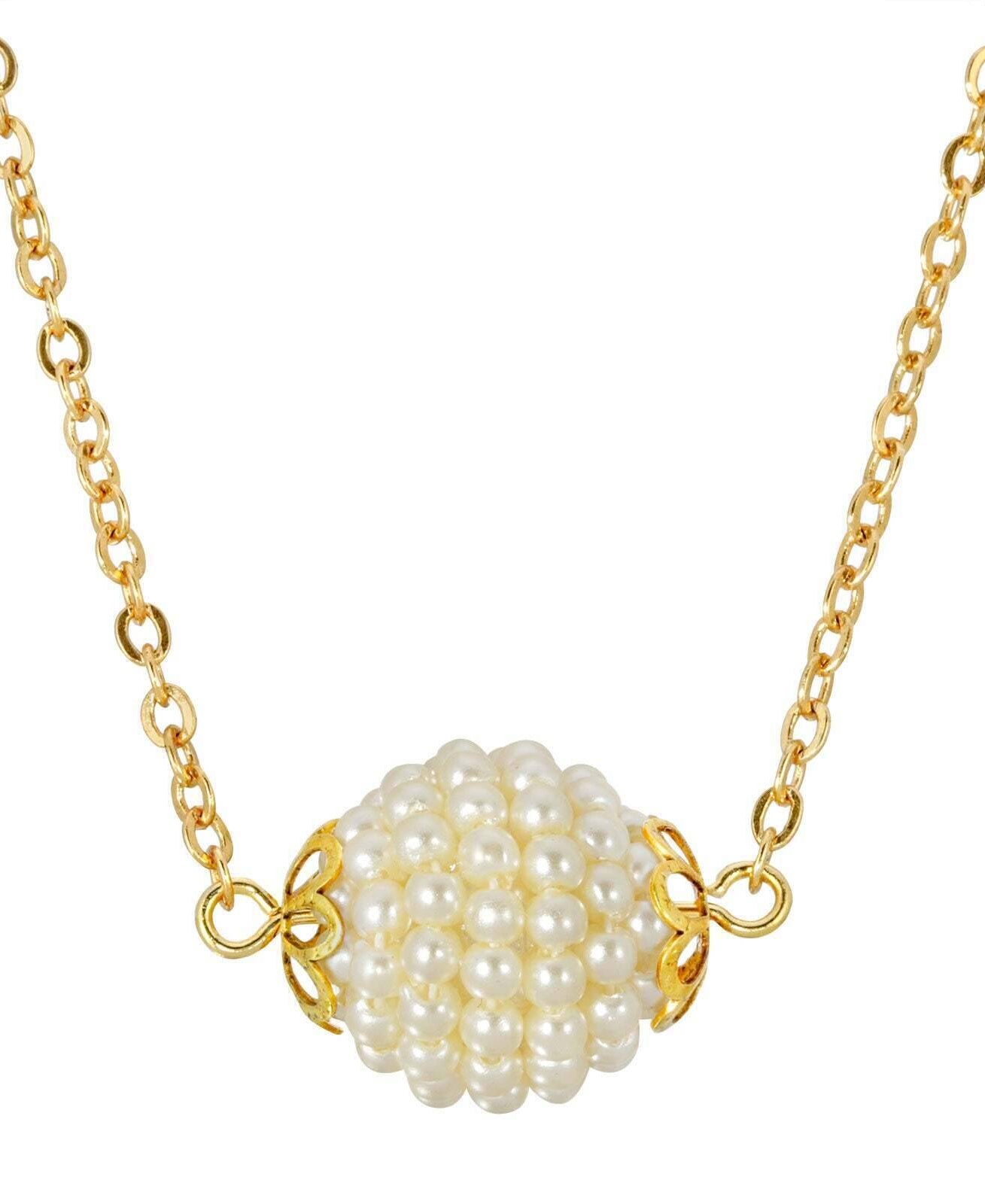 1928 Jewelry Round Seeded Faux Pearl Ball Pendant Necklace 16"