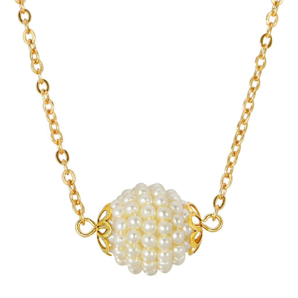 Round Seeded Faux Pearl Ball Necklace 16 Inch Chain