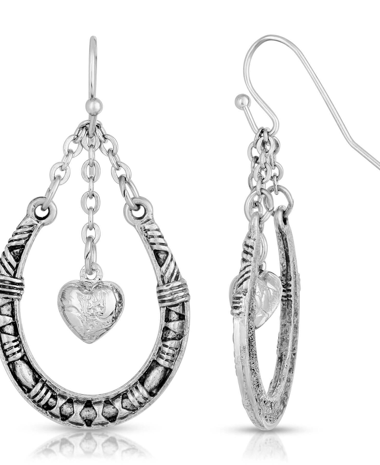 1928 Jewelry Horseshoe & Heart Chained Dangling Earrings