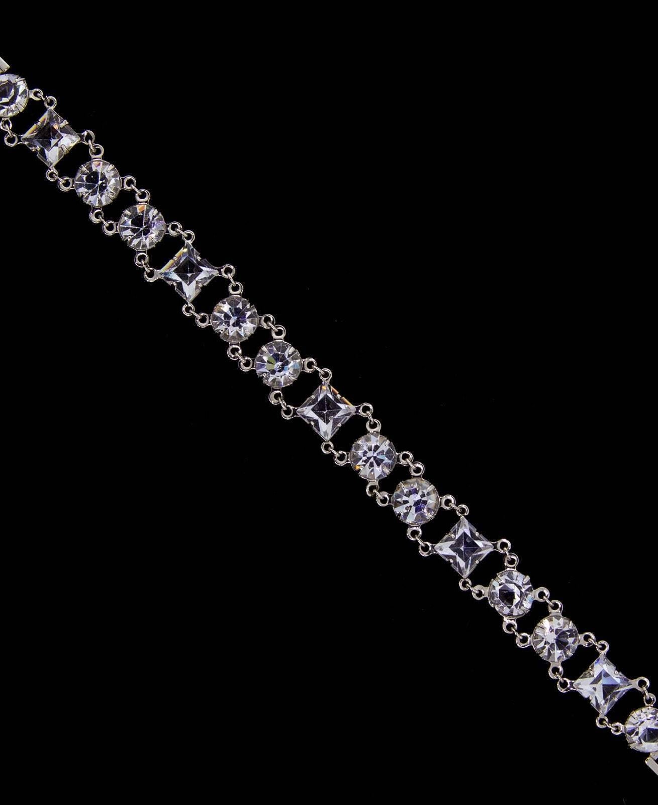 1928 Jewelry Round And Square Vintage Austrian Crystal Link Bracelet