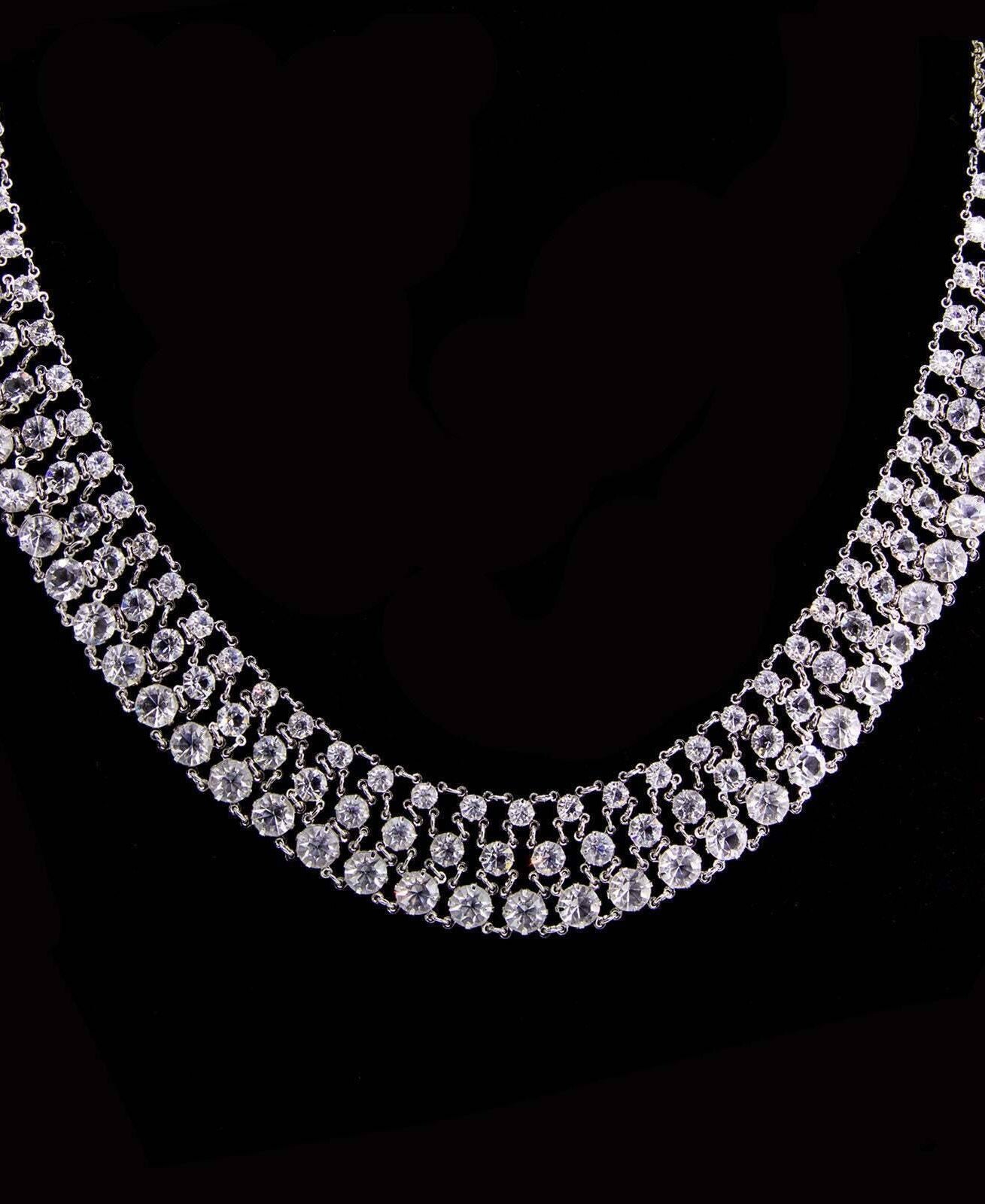 1928 Jewelry Round 3 Row Vintage Austrian Crystal Necklace 16" + 3" Extender