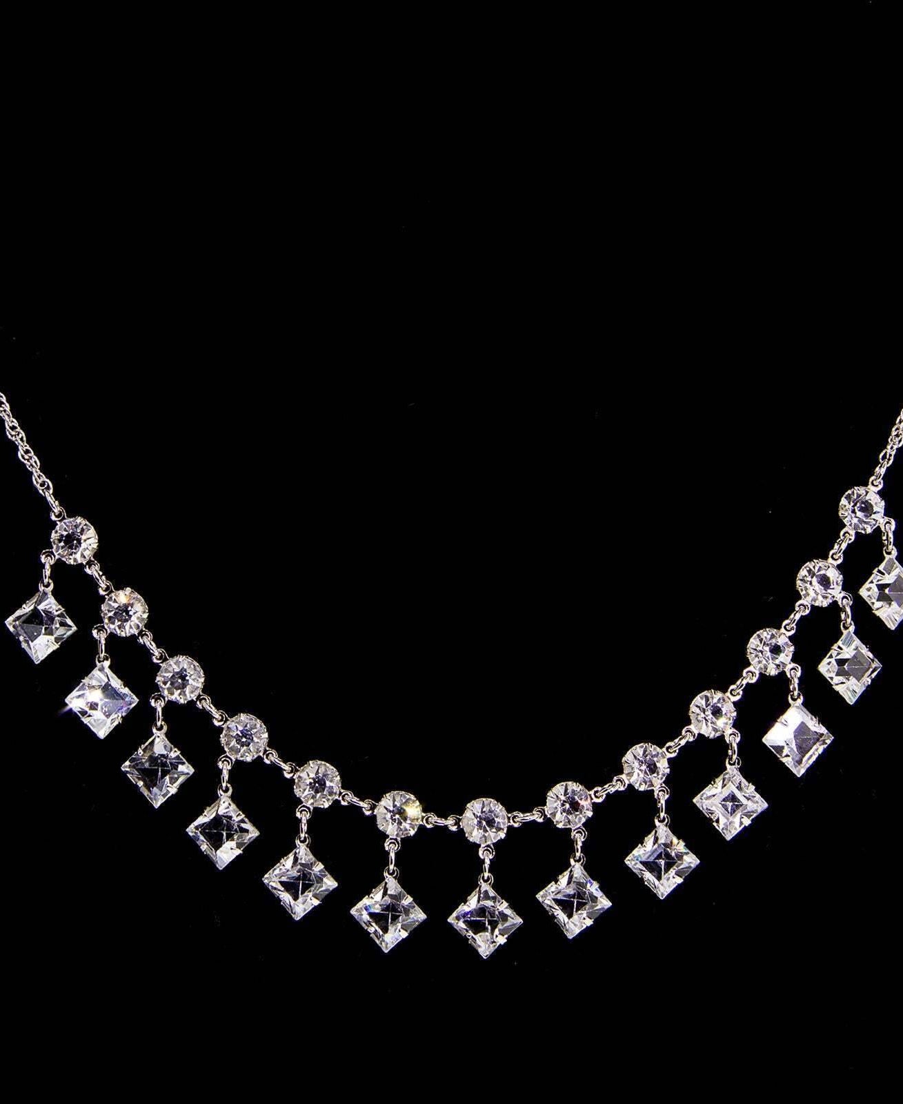 1928 Jewelry Round And Square Drop Austrian Crystal Necklace 15"